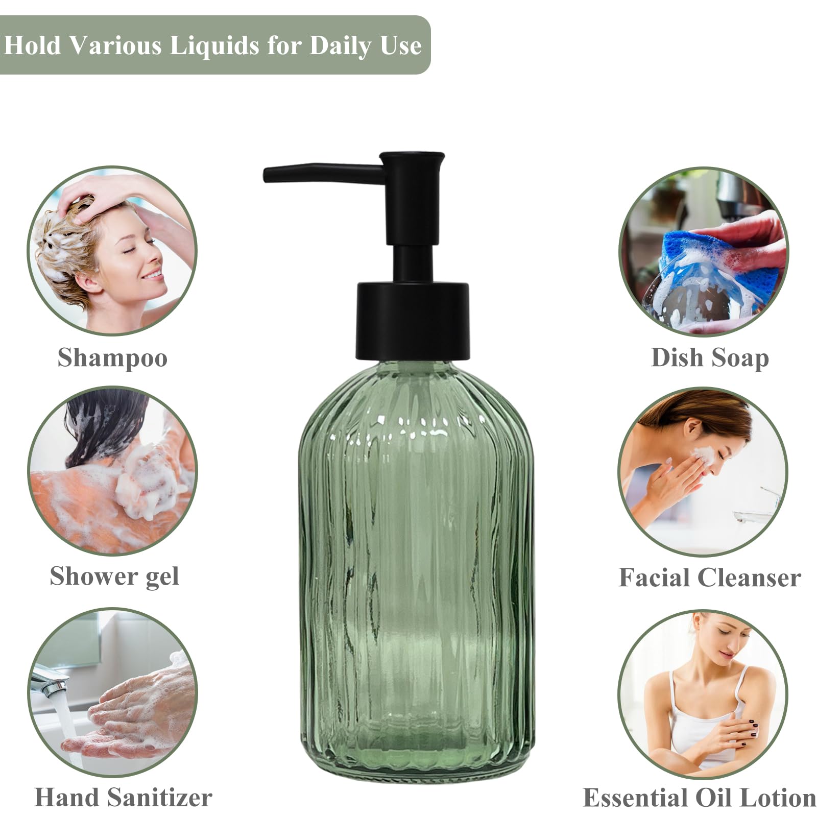Green Glass Soap Dispenser with Black Plastic Pump