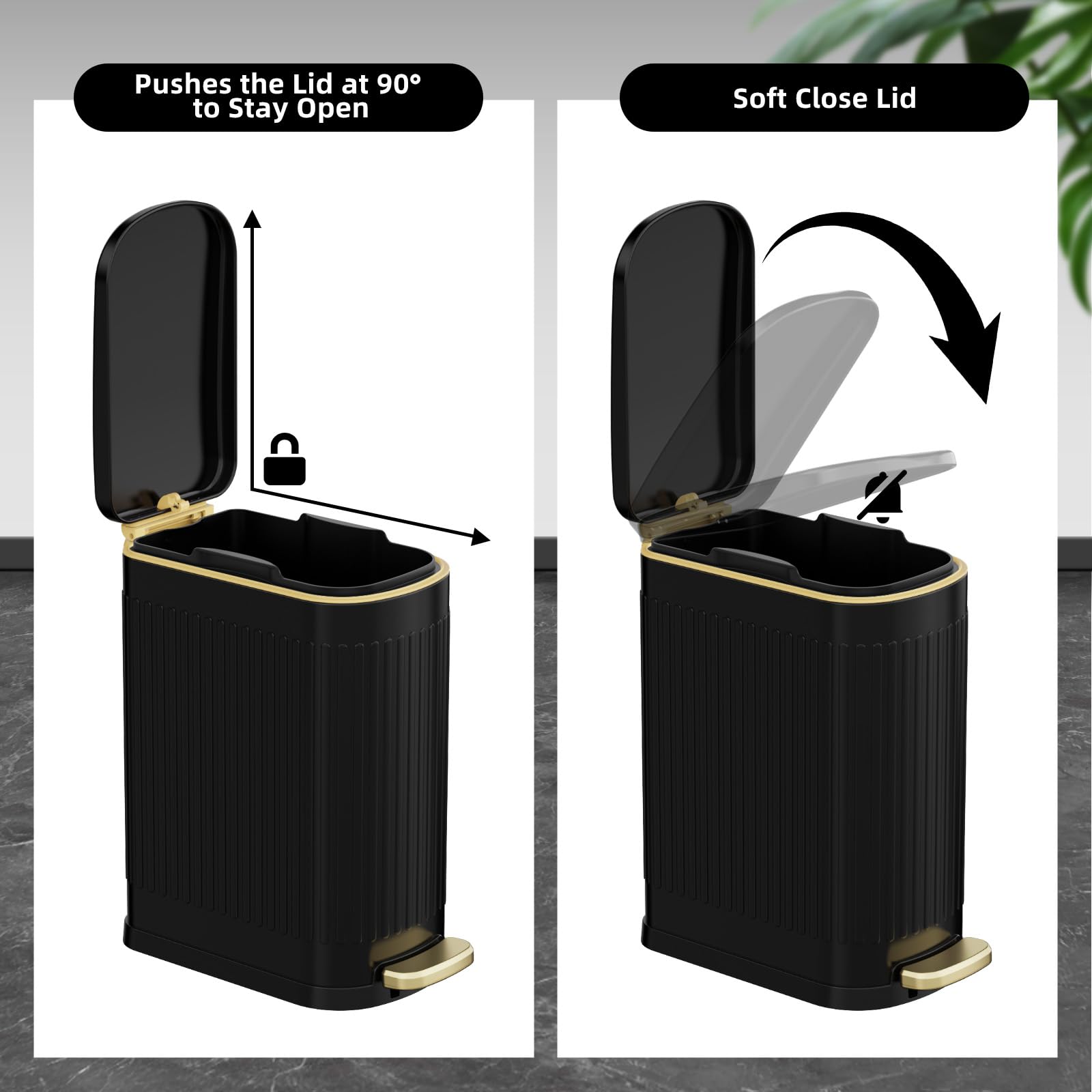 2.6 Gallon Slim Bathroom Trash Can with Soft Close Lid