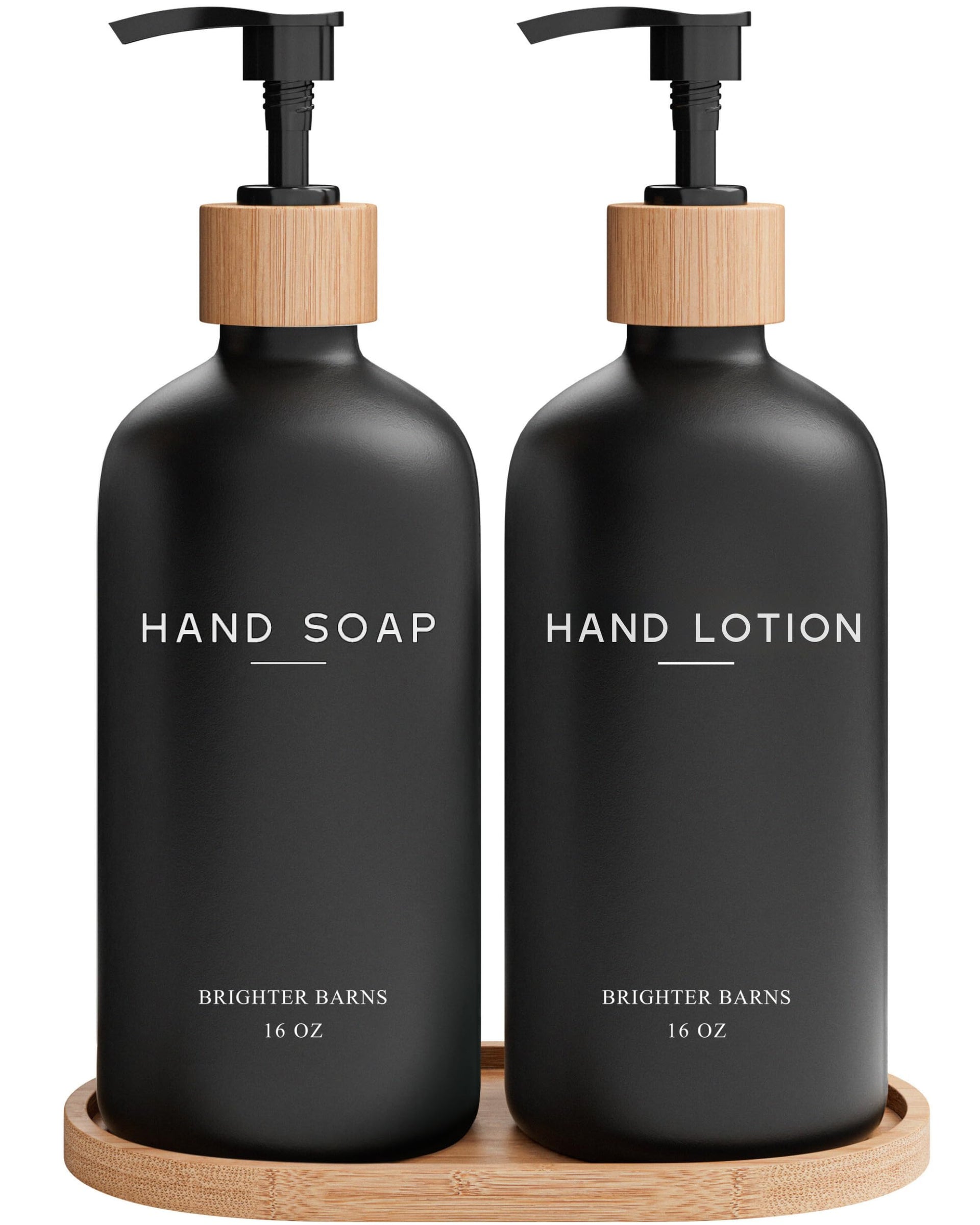 Black Glass Soap and Lotion Dispenser Set with Tray by Brighter Barns (2 Count)