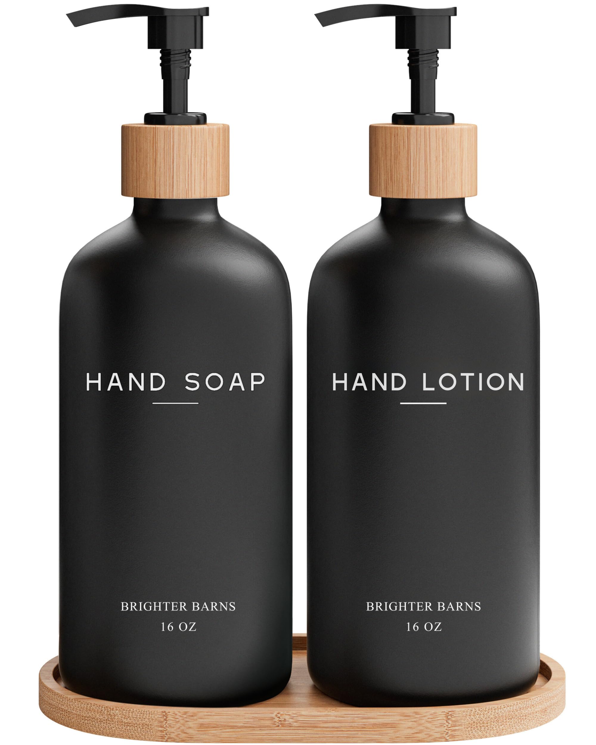 Black Glass Soap and Lotion Dispenser Set with Tray by Brighter Barns (2 Count)