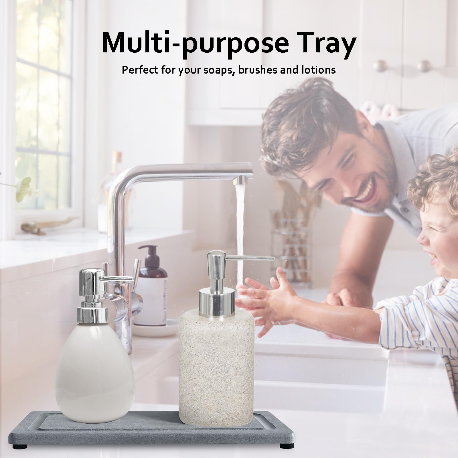 2 PCS Water Absorbing Stone Trays for Bathroom Sink Fast Drying Coasters (2 Count)