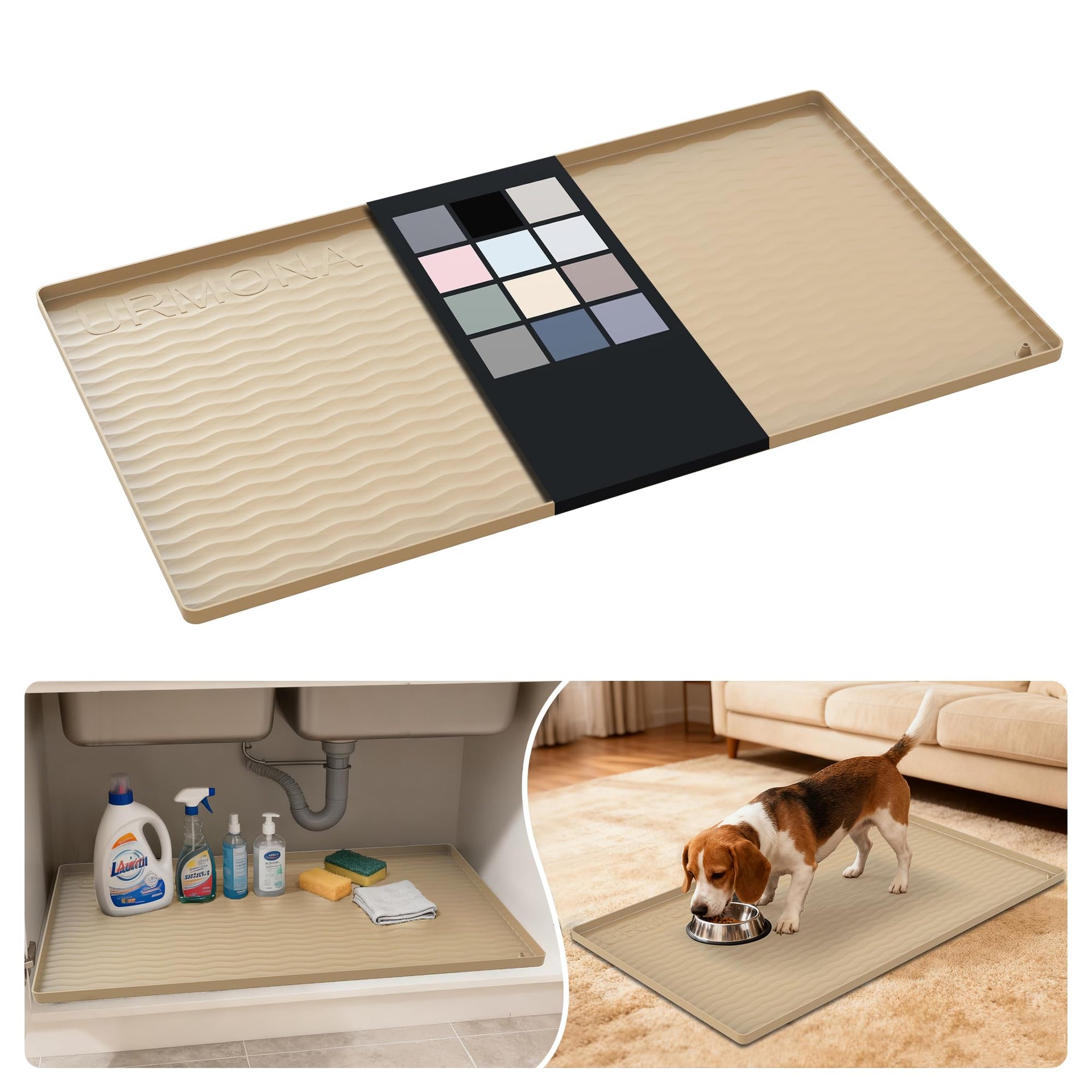Waterproof Silicone Under Sink Mat 34'' x 19'' Shelf Liner for Kitchen and Bathroom