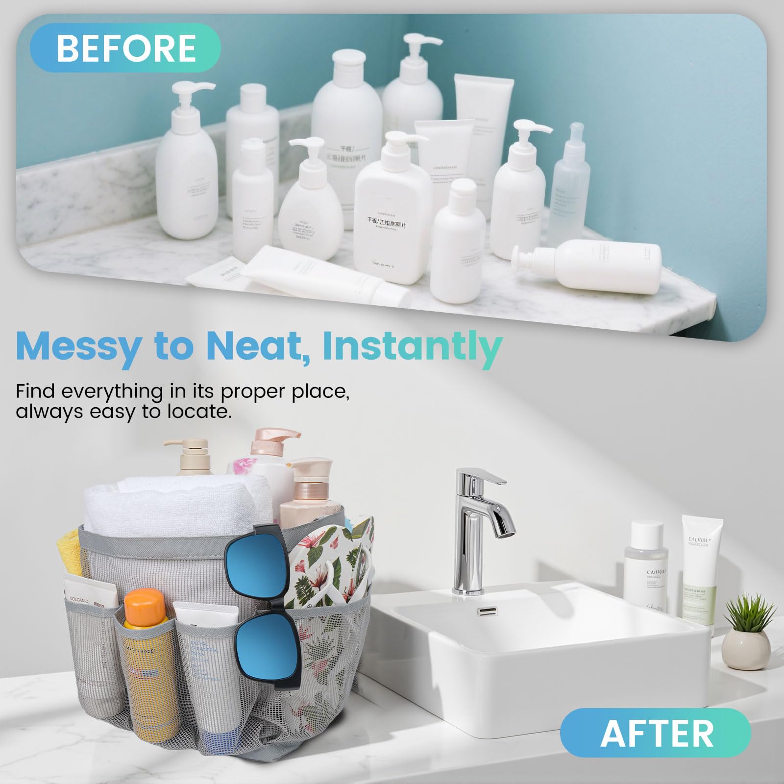 Shower Caddy for College Dorm Room Essentials for Girls with 9 Pockets