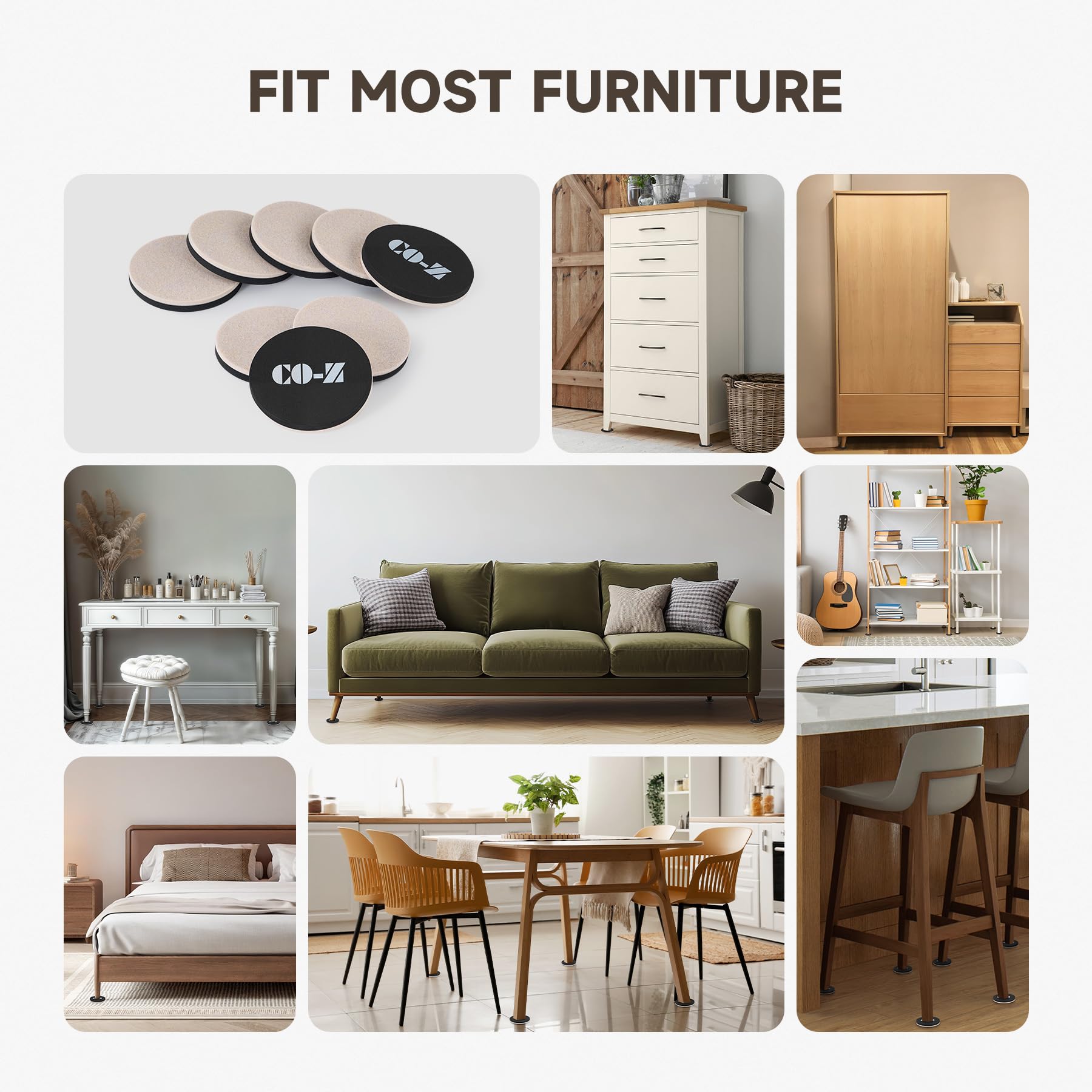 8pcs Felt Furniture Sliders for Hardwood Floors (8 Count)