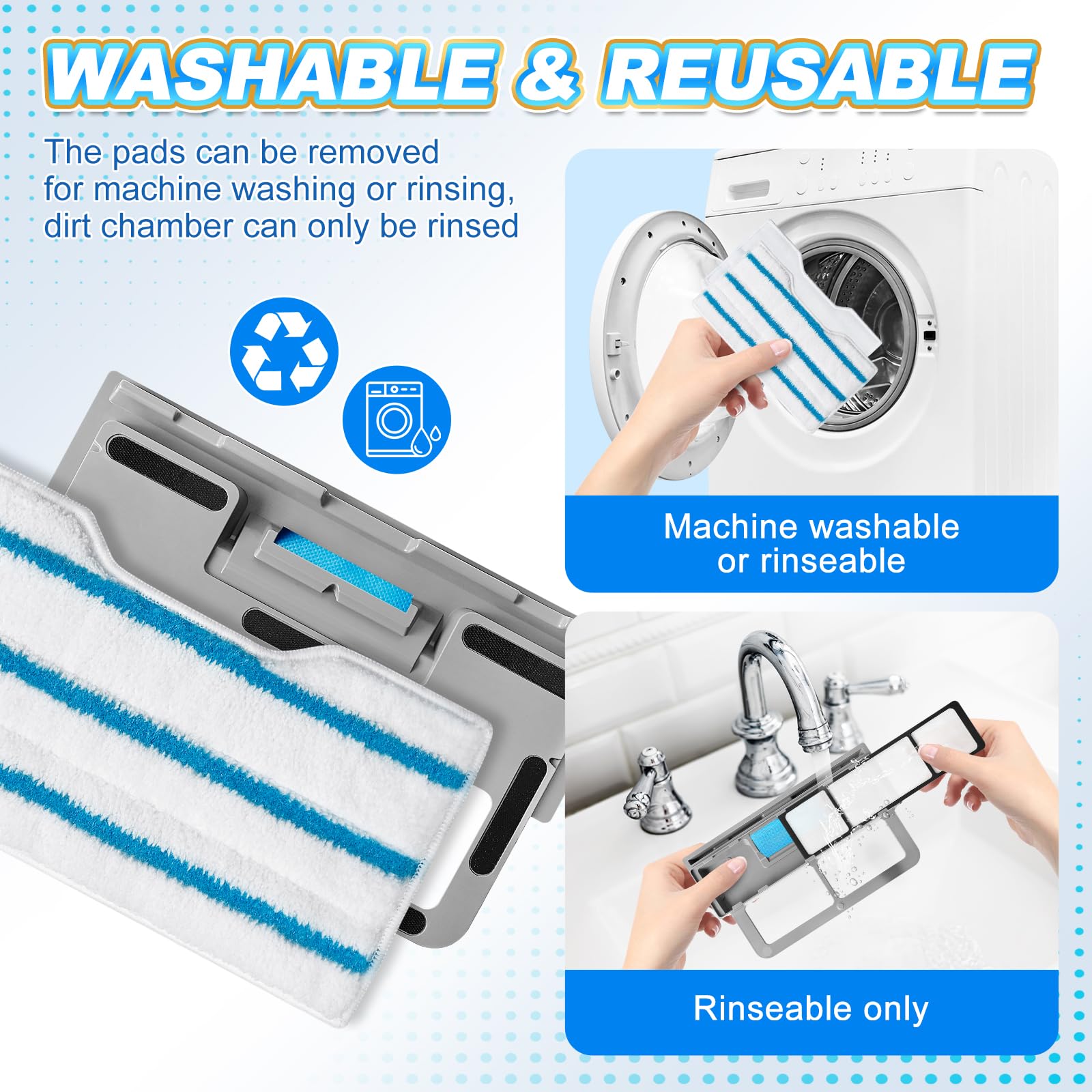 Reusable Pads Refills Compatible with Shark VACMOP VM252 (7 Count)