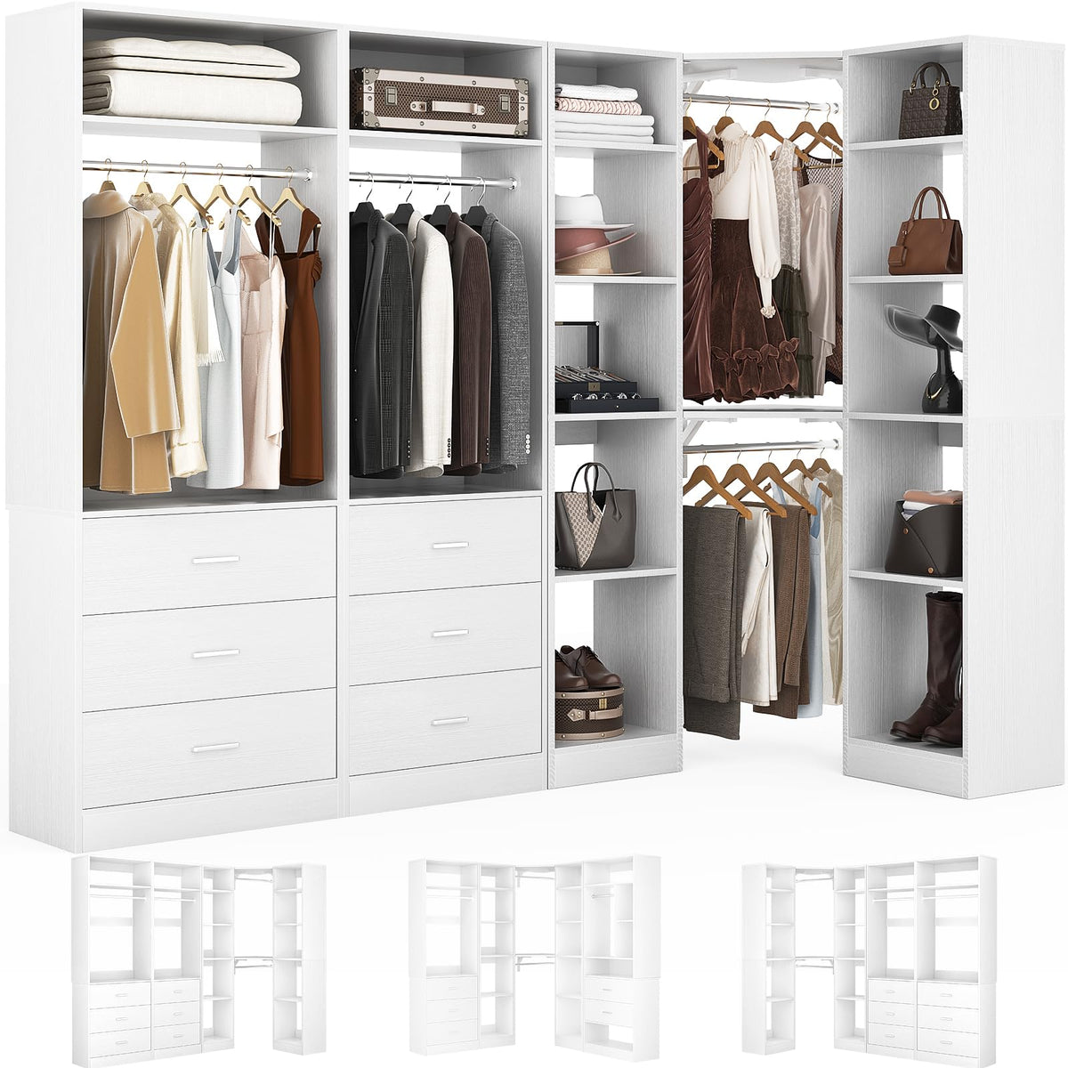 Corner Closet System with 6 Drawers