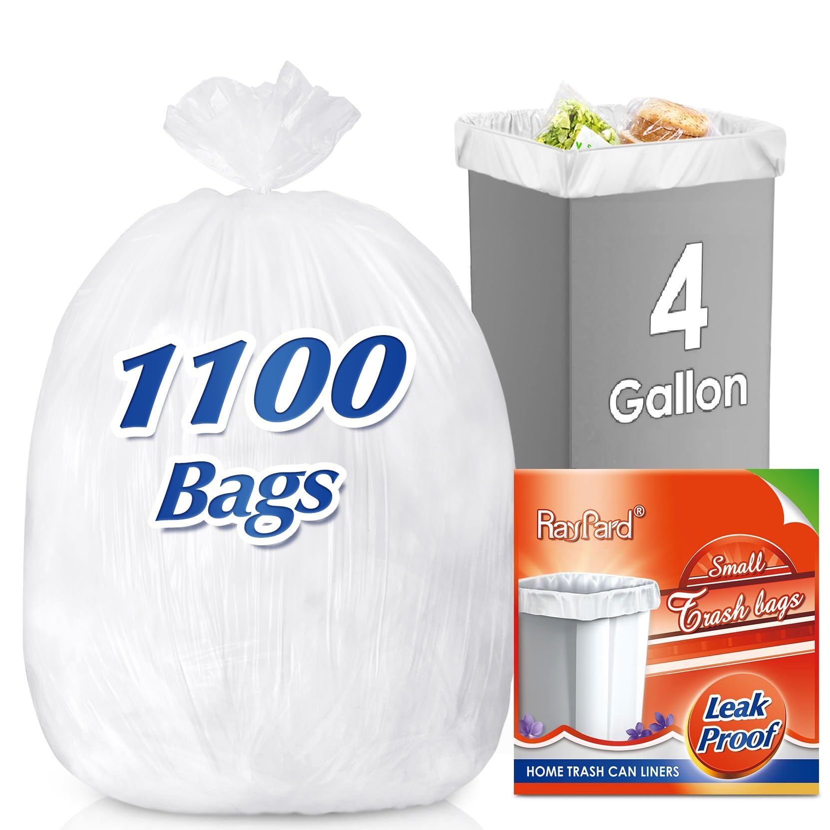 4 Gallon 1100Counts Small Clear Trash Bags Garbage Bags by RayPard (1100 Count)