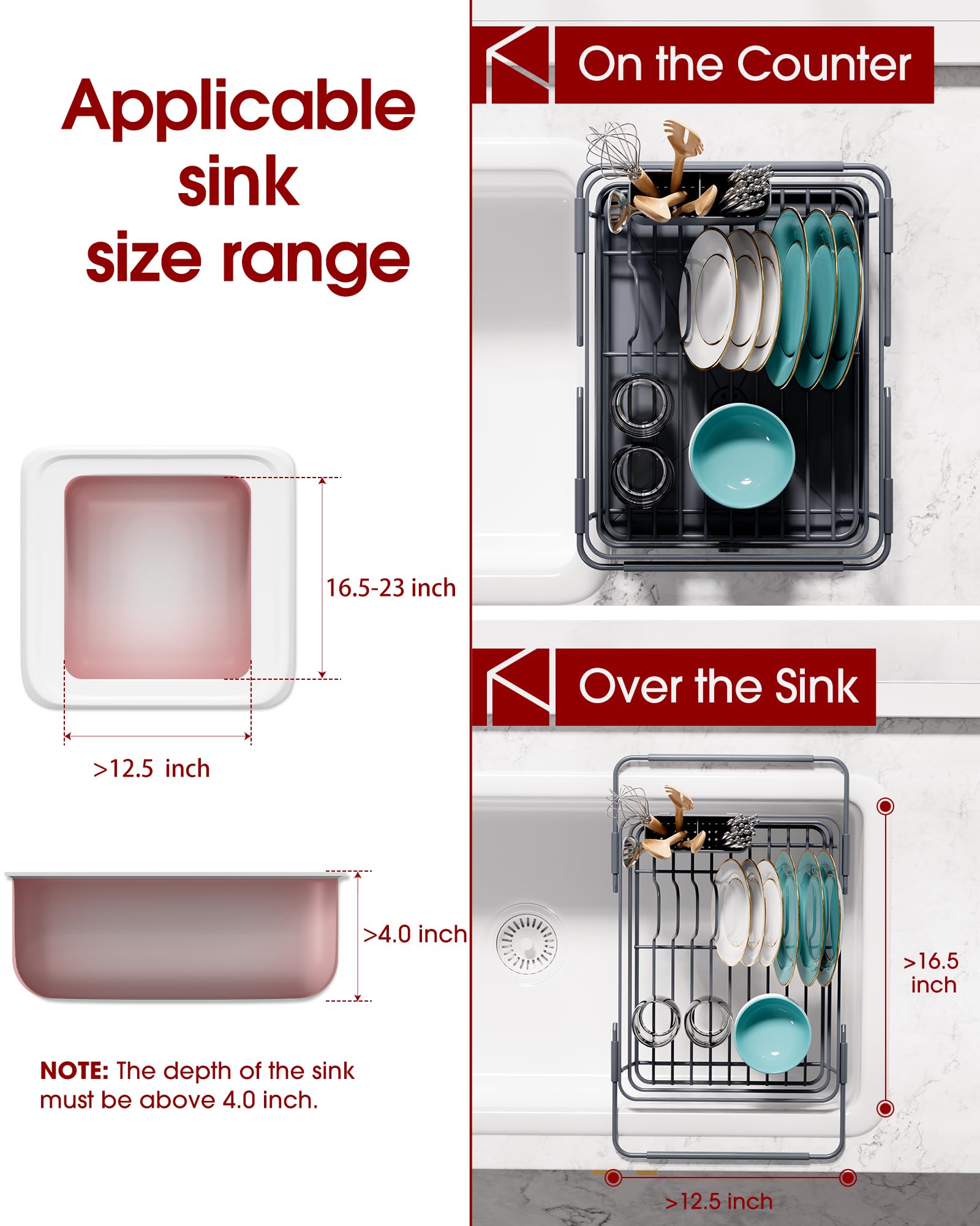 Extendable Dish Drying Rack Over Sink with Dish Drainer