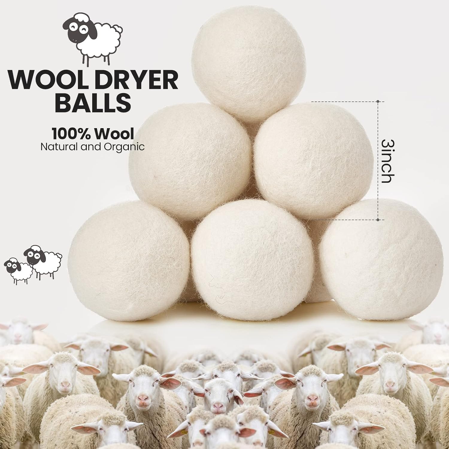 26 Pieces Wool Dryer Balls Set 24 XL Reusable Wool Balls with 2 Muslin Bags Anti Static Dryer Balls Natural Fabric Softener Wool Ball for Clothes Laundry Anti Wrinkle Saving Energy and Drying Time
