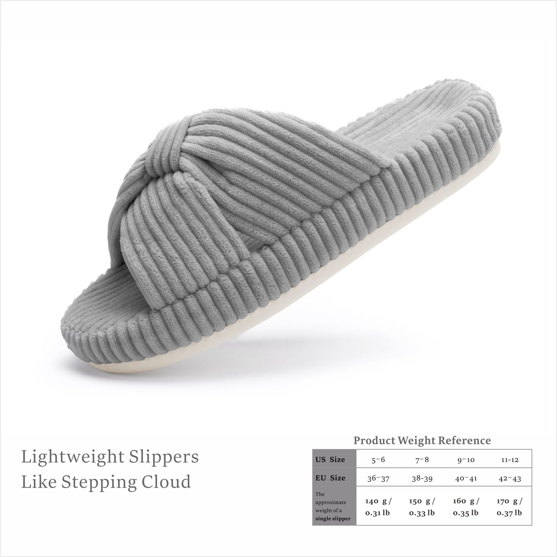 Slippers for Women Memory Foam House Bedroom Corduroy Bow Crossbands Slide Slipper Shoes Comfy Trendy Gift Slippers Grey Size 9 10 8.5