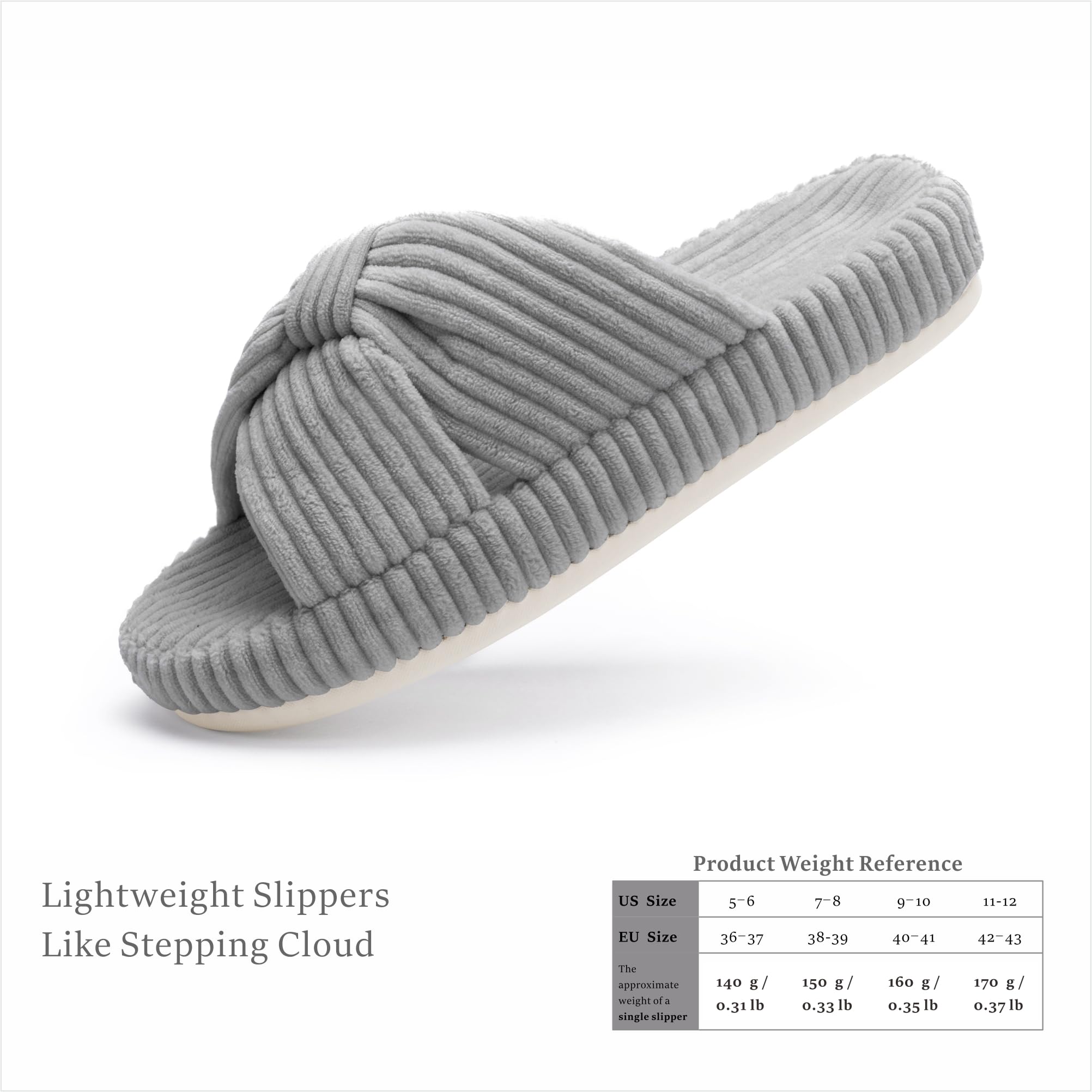 Slippers for Women Memory Foam House Bedroom Corduroy Bow Crossbands Slide Slipper Shoes Comfy Trendy Gift Slippers Grey Size 9 10 8.5