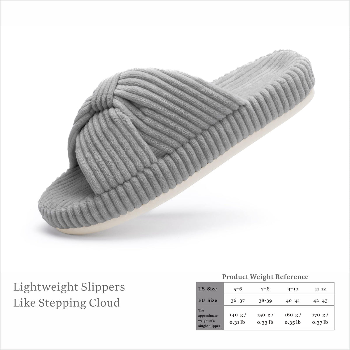 Slippers for Women Memory Foam House Bedroom Corduroy Bow Crossbands Slipper Shoes Comfy Trendy Gift Slippers Grey Size 11 12 10.5