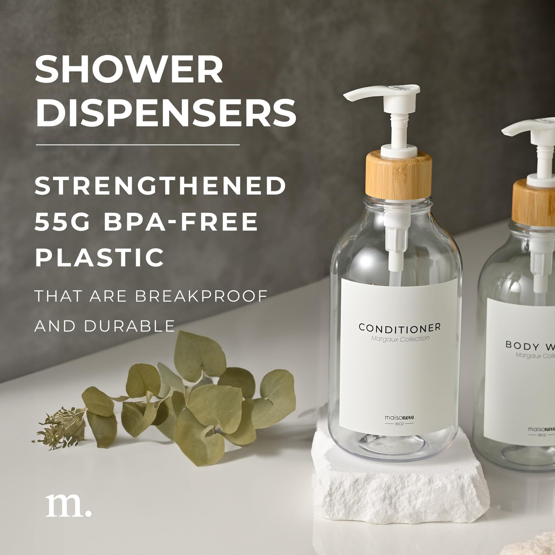 Shampoo and Conditioner Bottles Set of 3 Clear Bamboo (3 Count)