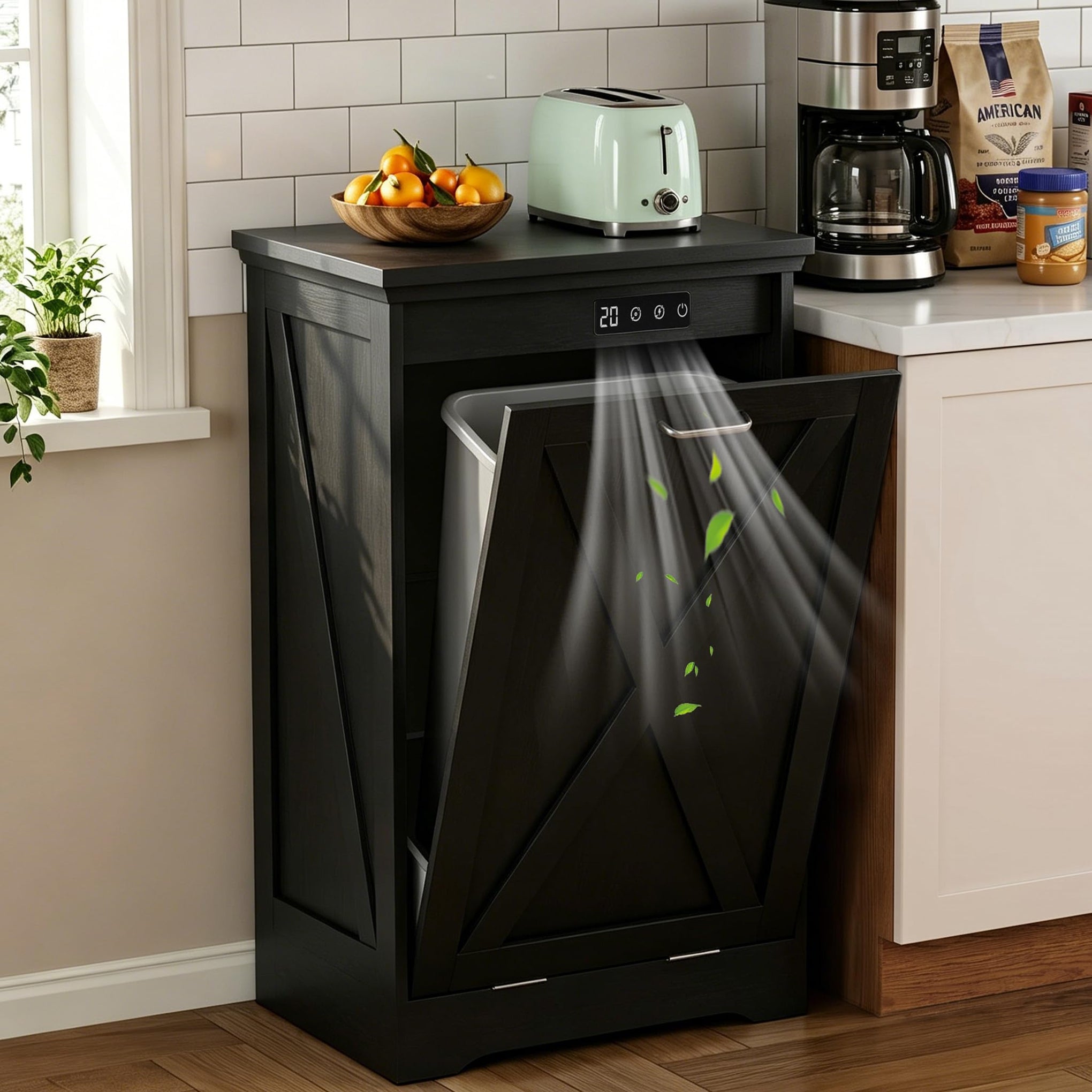 Single 13 Gallon Tilt Out Trash Can Cabinet with Deodorising Function