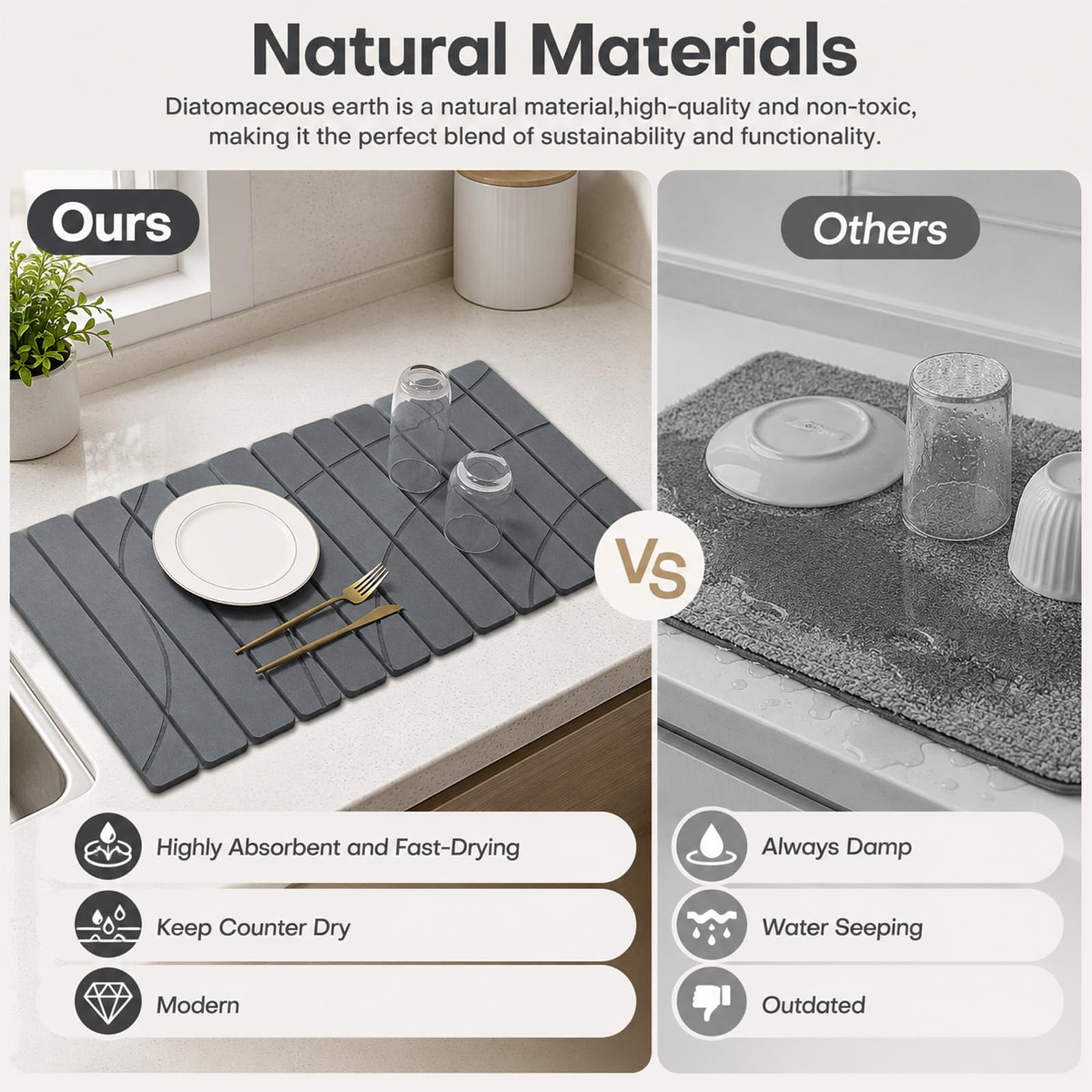 Extra Large Stone Dish Drying Mat for Kitchen Counter