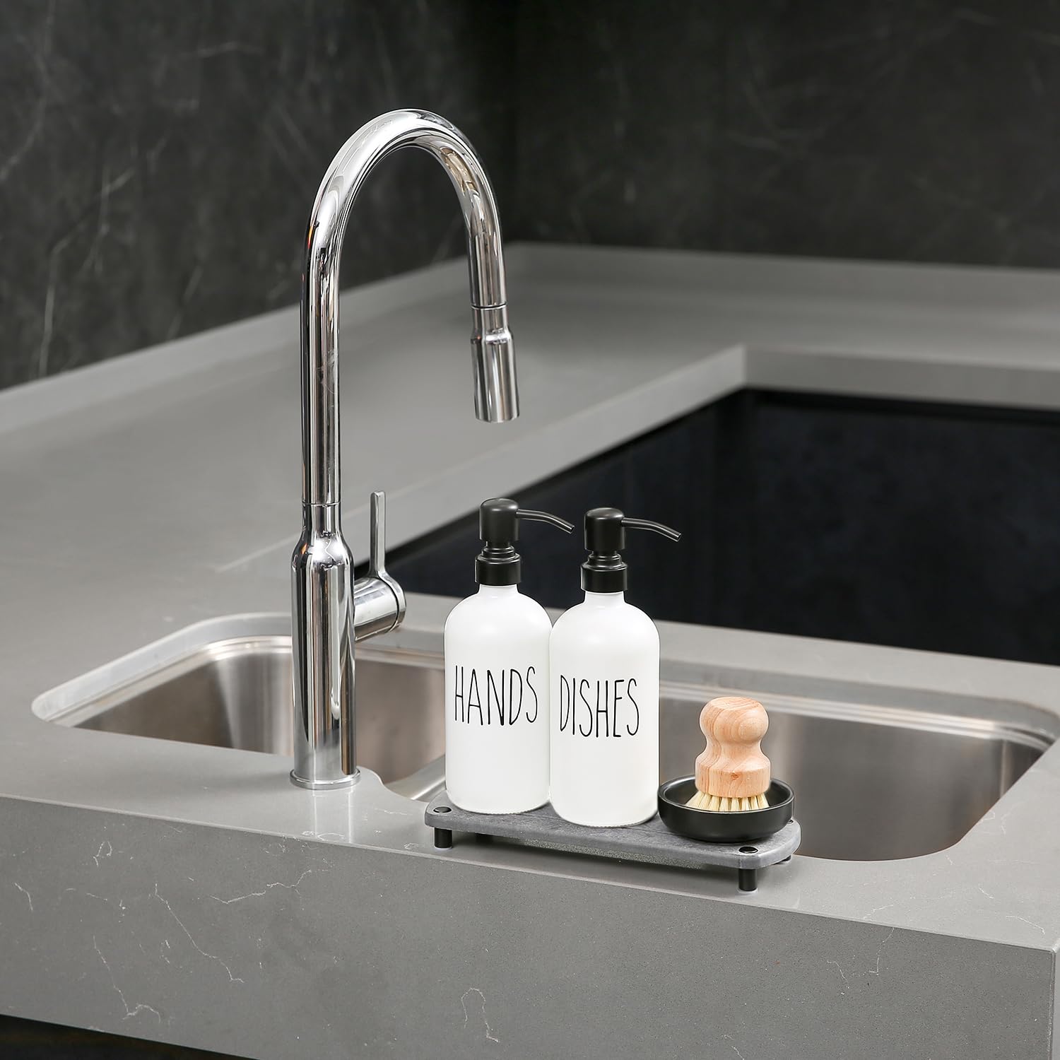 White Soap Dispenser Set Comes with Stainless Pumps