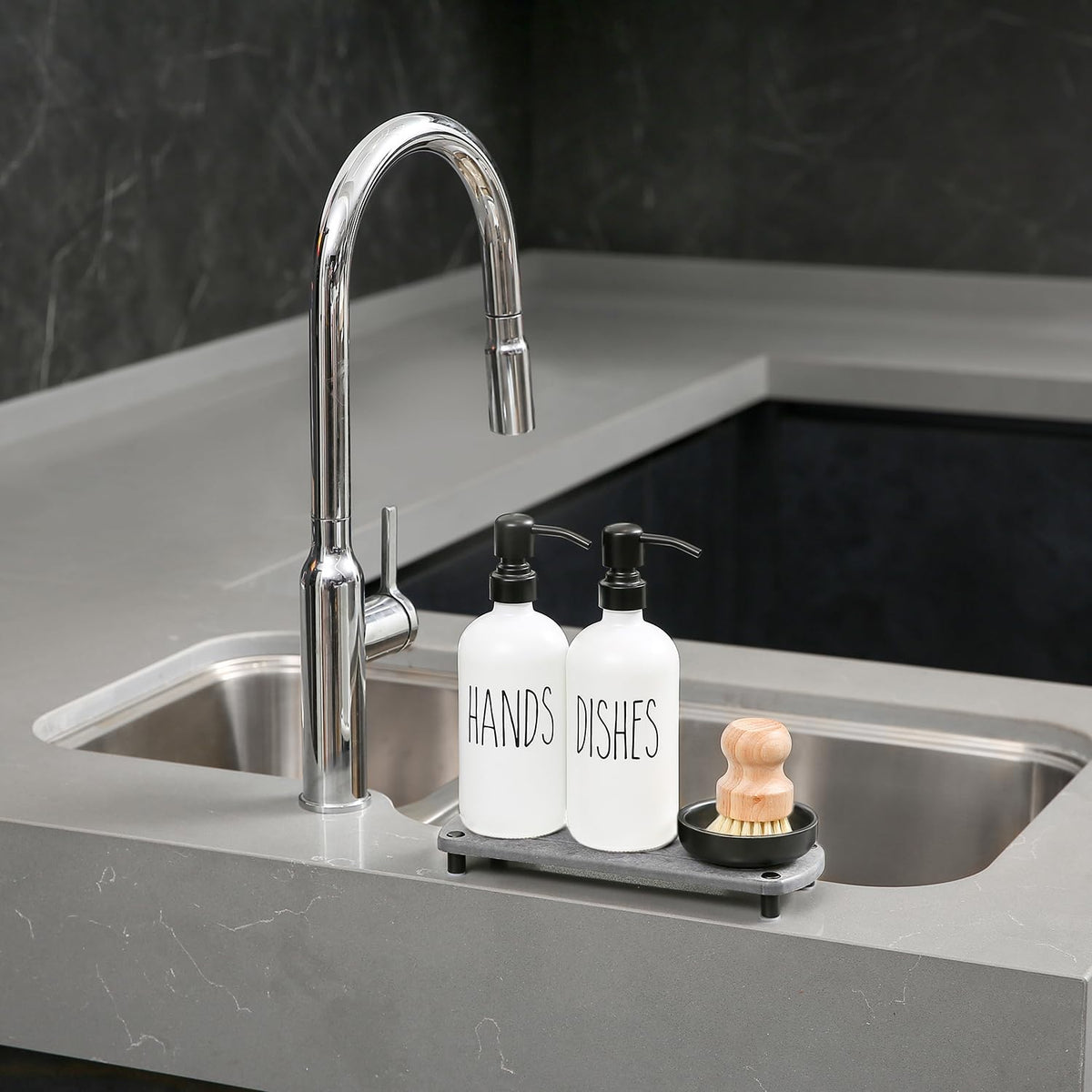 White Soap Dispenser Set Comes with Stainless Pumps