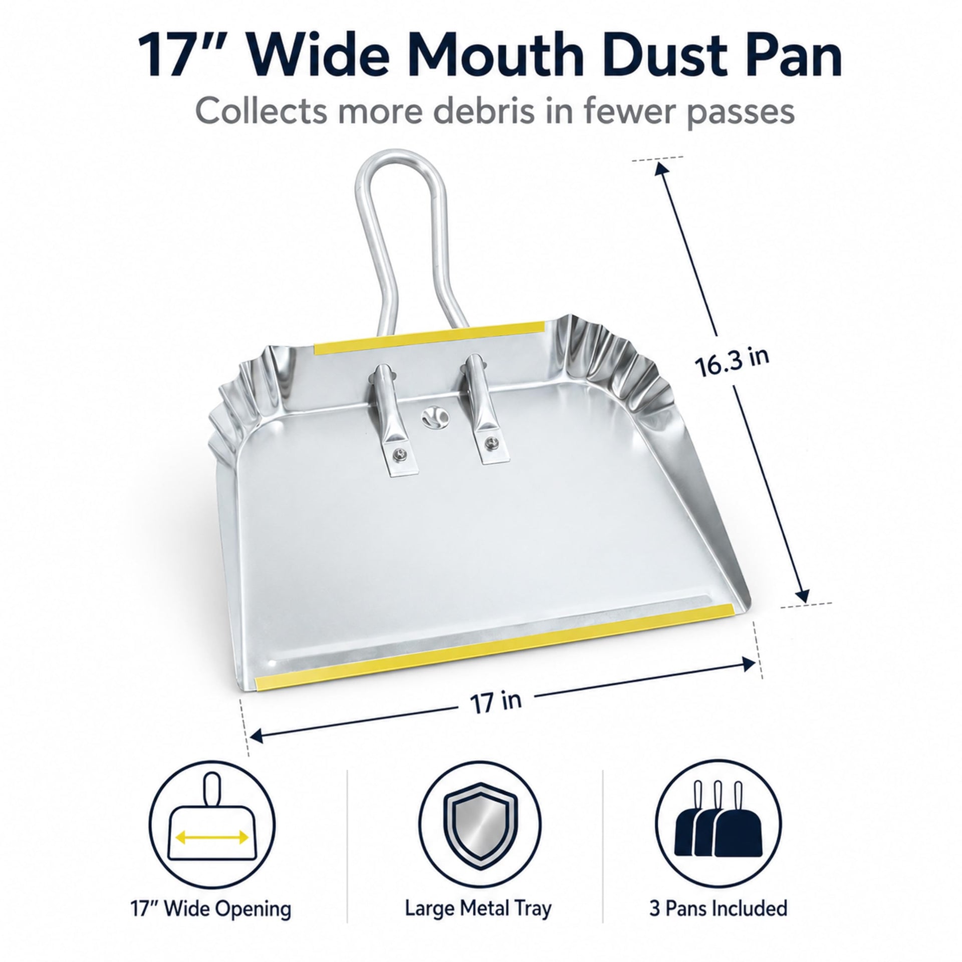 3 Pack 17" Heavy Duty Metal Dust Pans (3 Count)