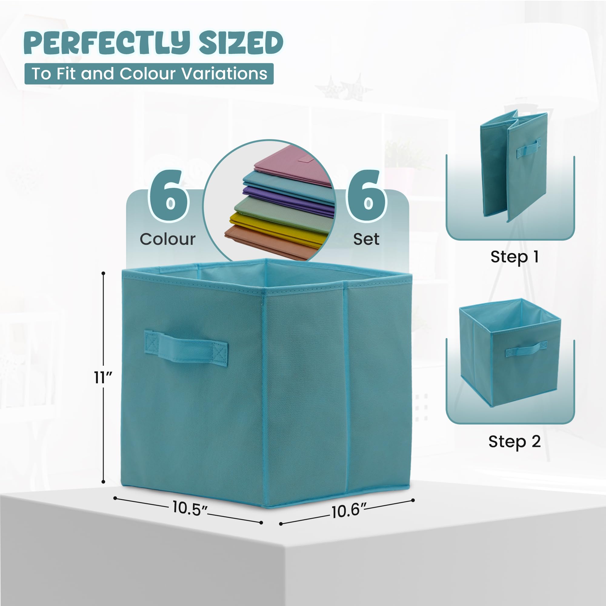 6 Pack 11 Inch Pastel Color Storage Foldable Cube Bins (6 Count)