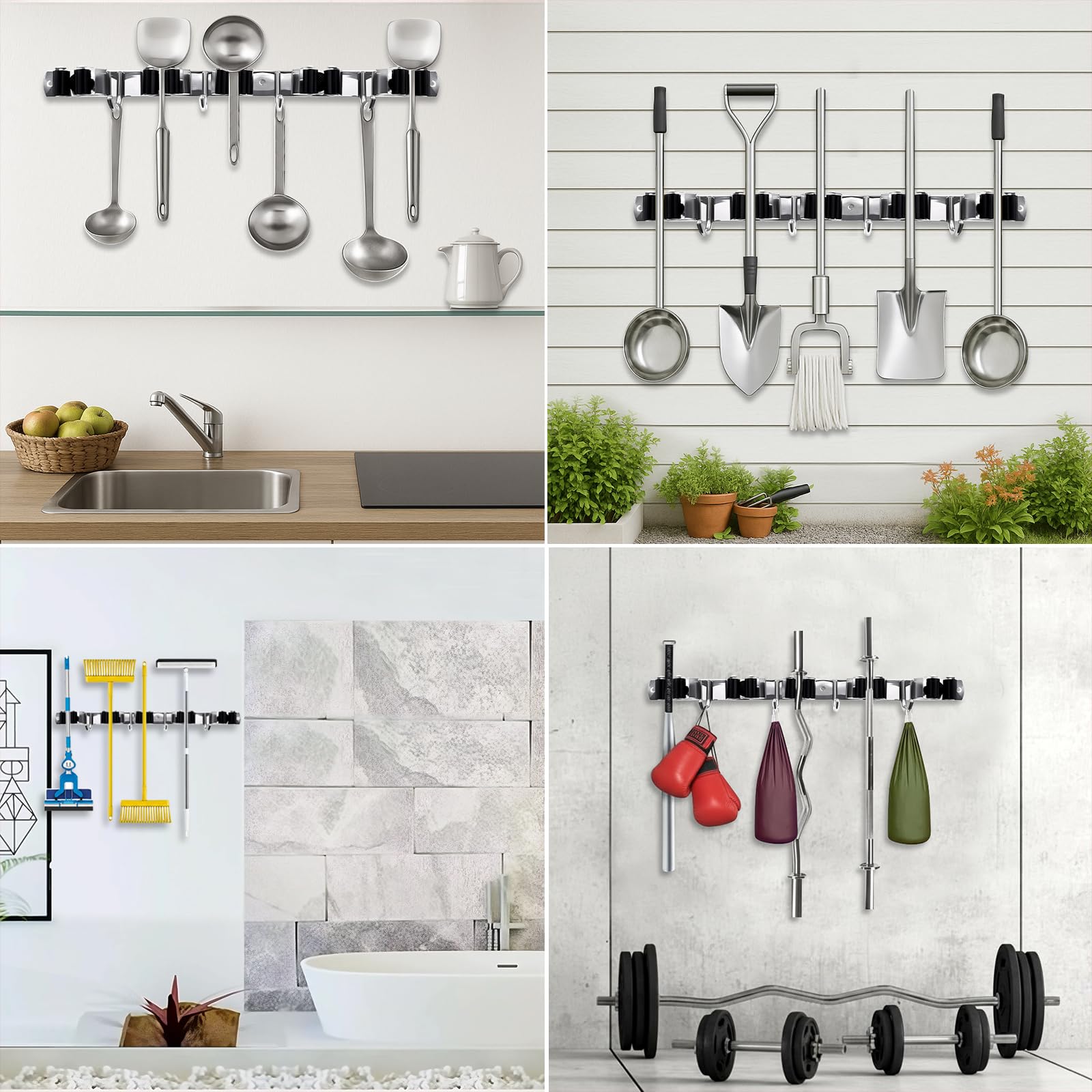 2 Packs 5 Racks and 4 Hooks Mop and Broom Holder Wall Mount (9 Count)