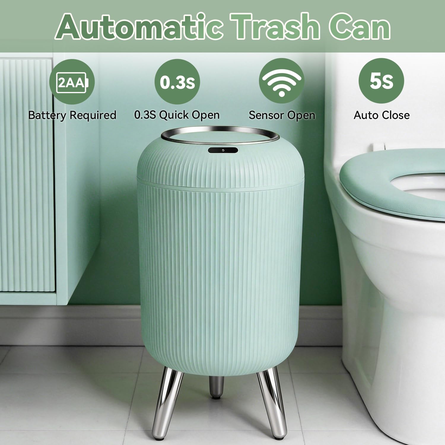 Blue Bathroom Trash Can with Lid
