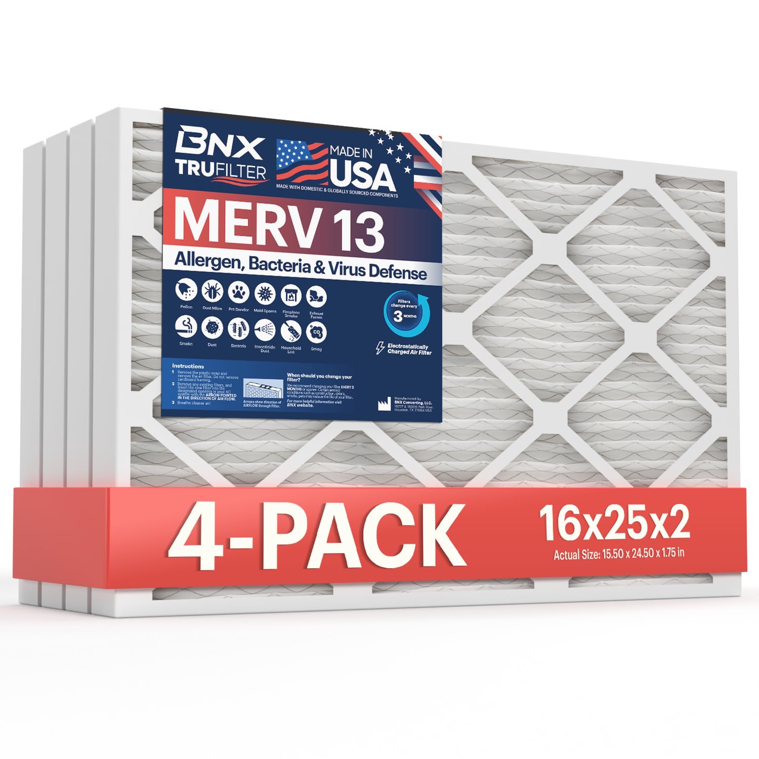 TruFilter 16x25x2 Air Filter MERV 13 (4 Count)
