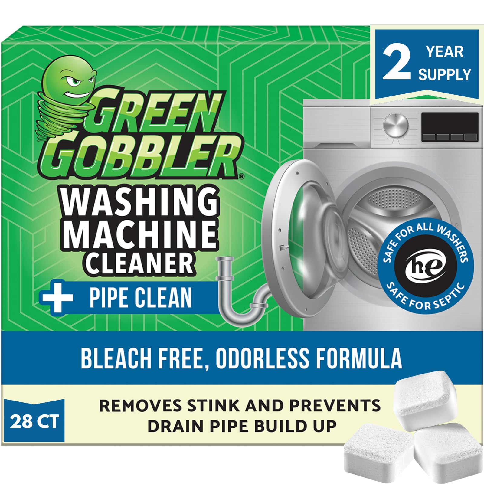 Premium Washing Machine Cleaner & Deodorizer Tablets with Pipe (28 Count)