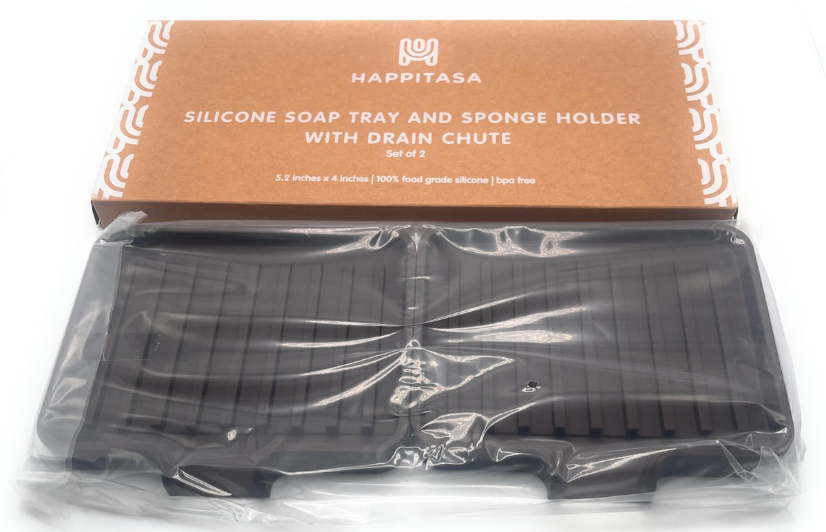 Silicone Soap Dish Tray and Sponge Holder with Drain Chute (2 Count)