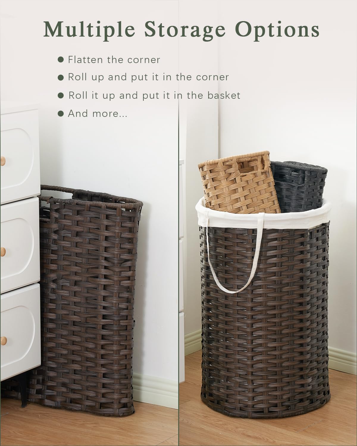 Laundry Basket Round PE Rattan Laundry Hamper