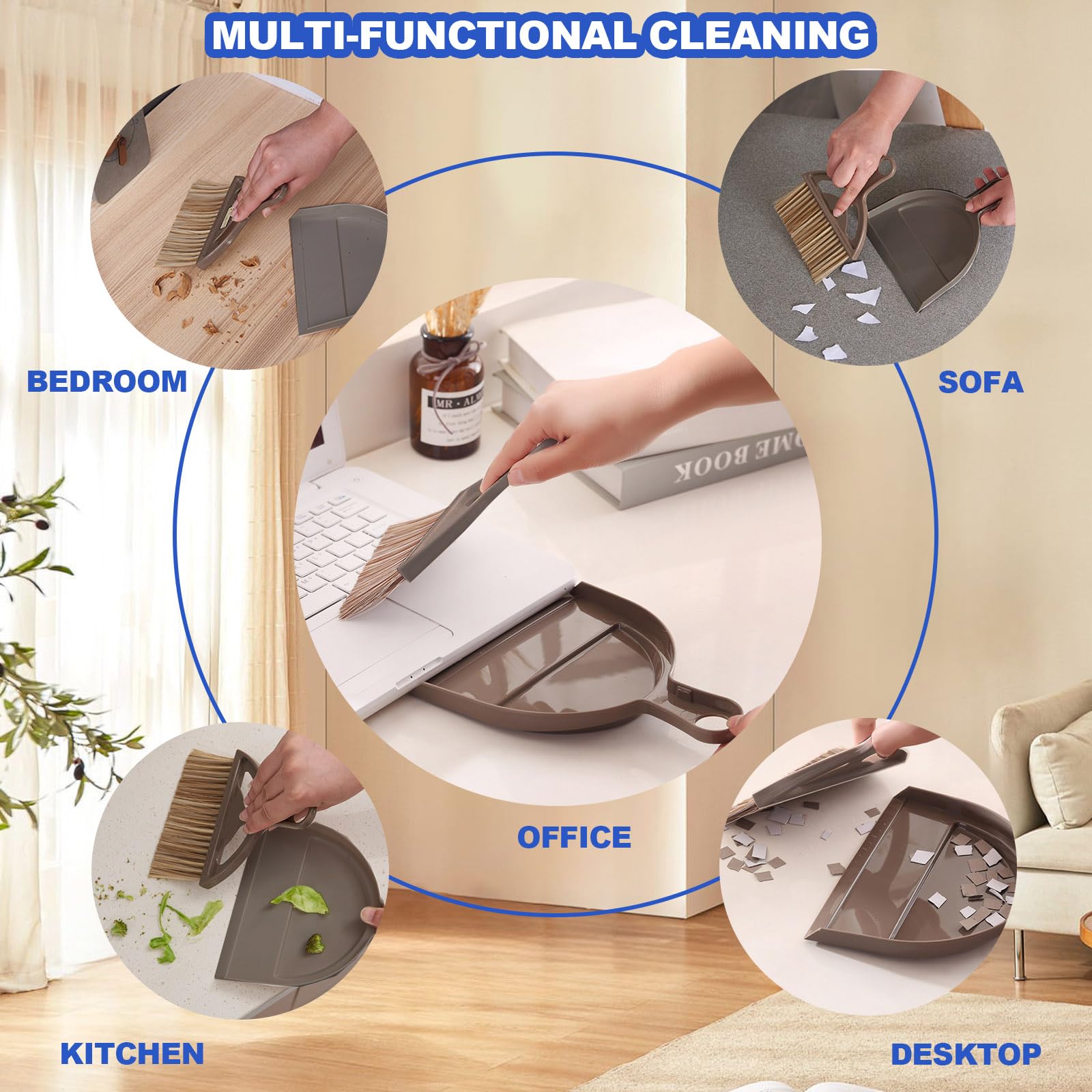 Mini Broom and Dustpan Set Hand Broom with Dustpan Portable Housekeeping Cleaning Tools for Desk