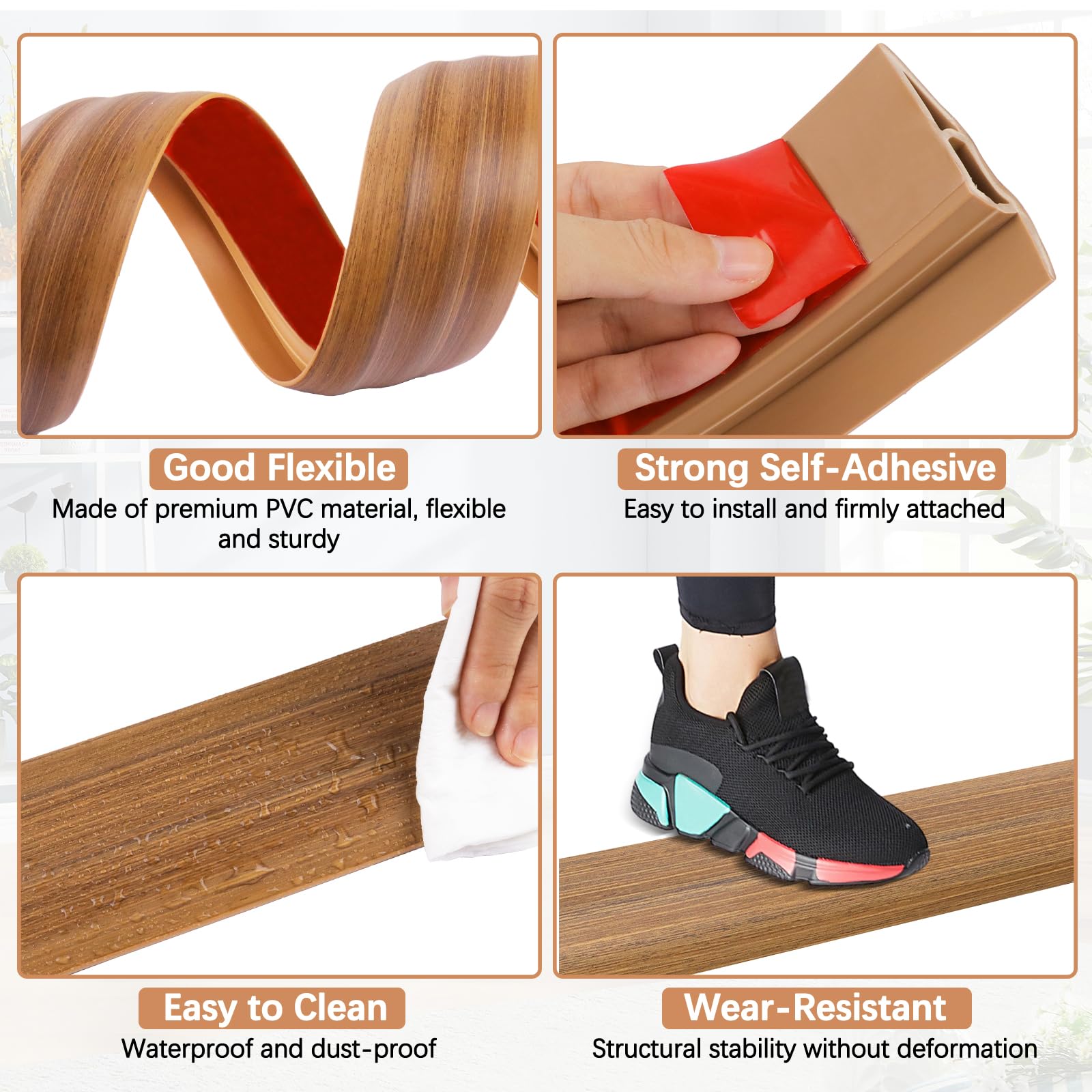 Vinyl Door Threshold Flooring Transition Strip Self Adhesive Carpet Edging Strip for Laminate Doorway Edge Threshold from 3 (6.6 Foot)