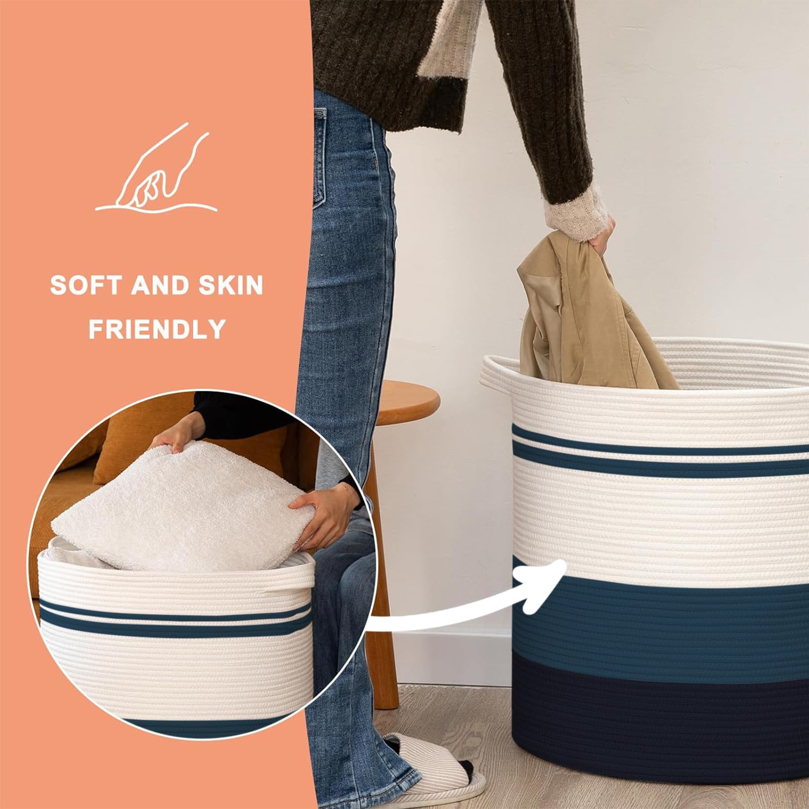 80L Laundry Baskets Hamper with Handles