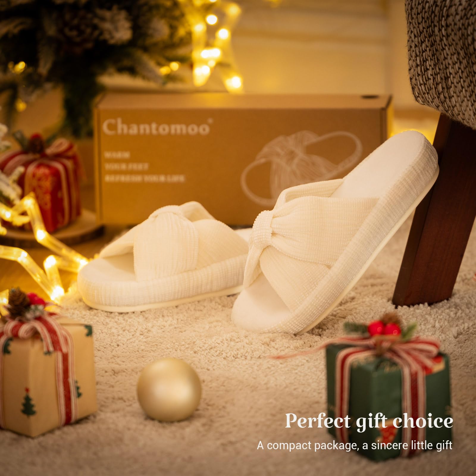 Slippers for Women Memory Foam House Bedroom Bow Crossbands Pearlescent Slipper Shoes Comfy Trendy Gift Slippers White Size 9 10 8.5