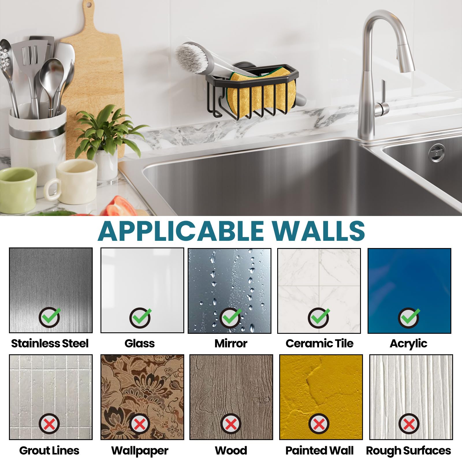 Sponge Holder for Kitchen Sink with Suction Cup