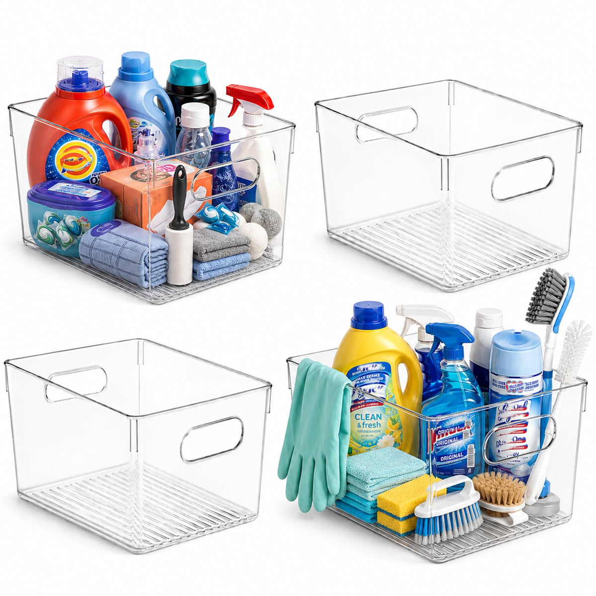 4 Pack Extra Large Clear Plastic Storage Bins 13x10x8in Organizers (4 Count)