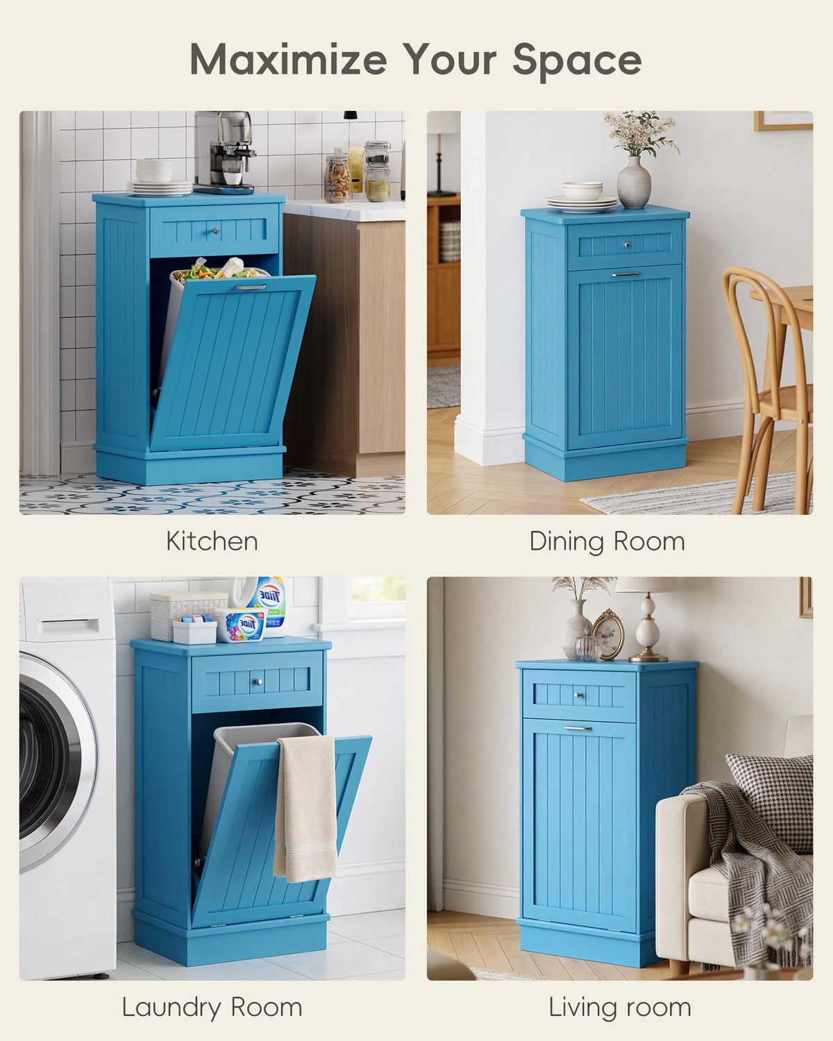 10 Gallon Tilt Out Trash Cabinet with Big Storage Drawer