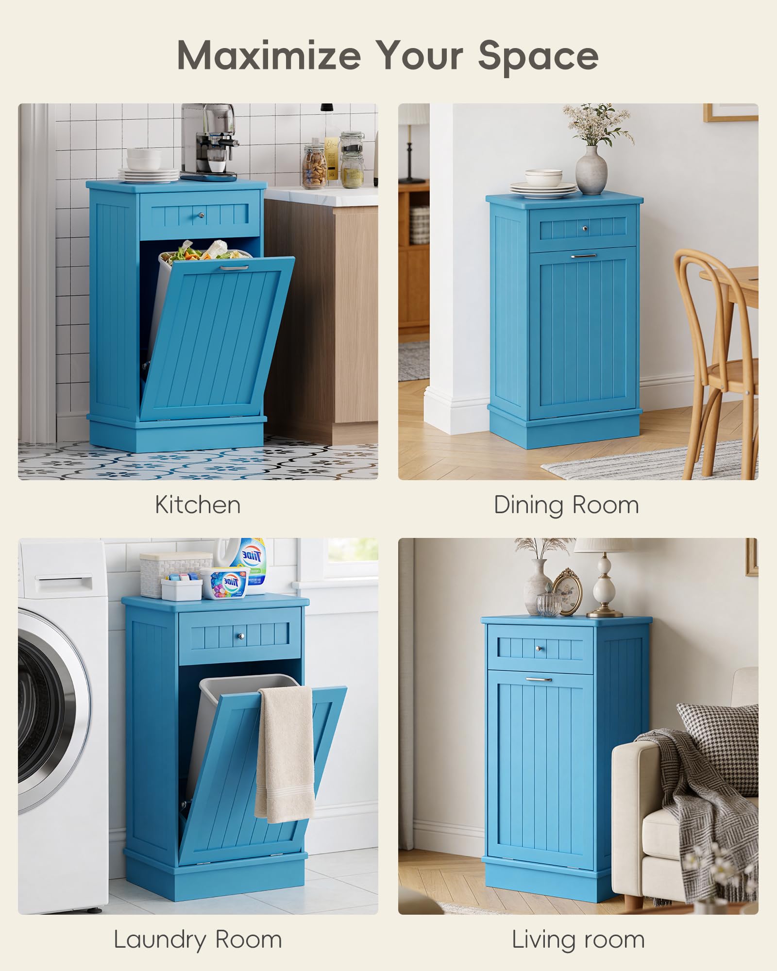 10 Gallon Tilt Out Trash Cabinet with Big Storage Drawer