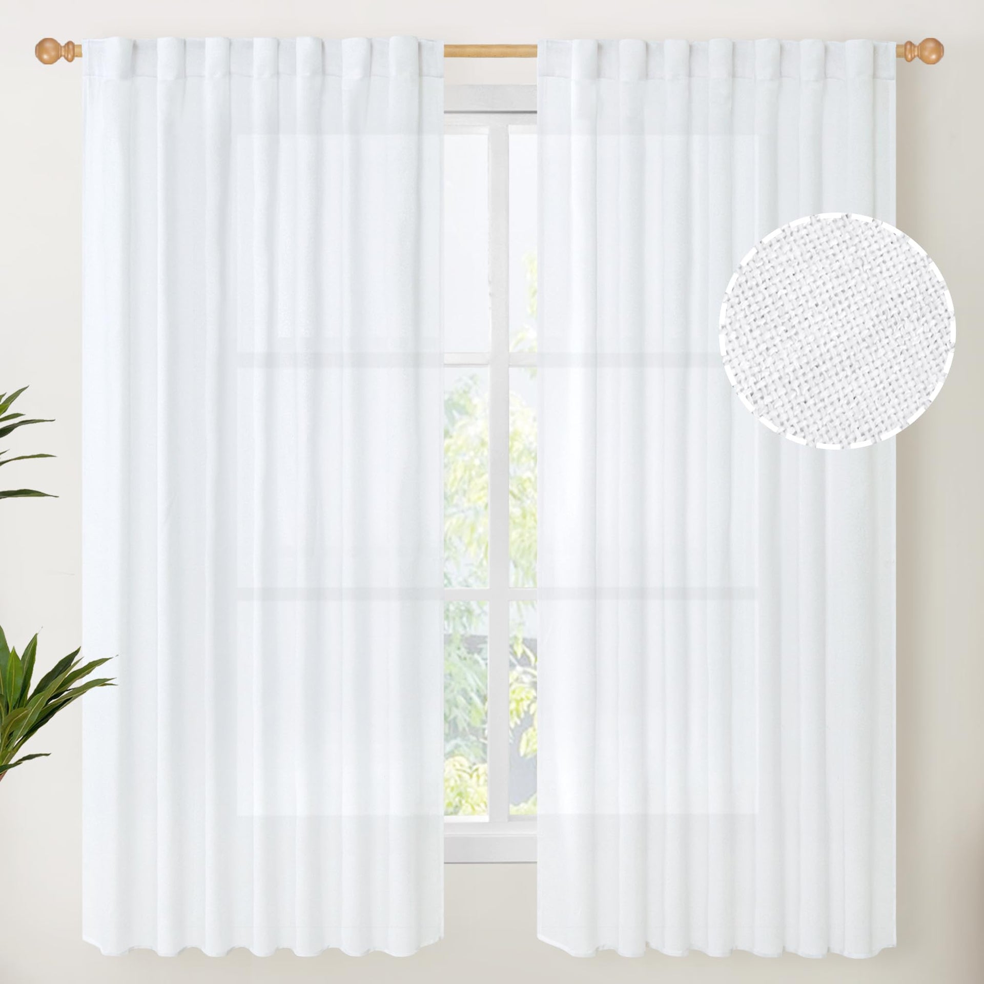 White Linen Curtains 63 Inch Length 60 Inch Wide (2 Count)