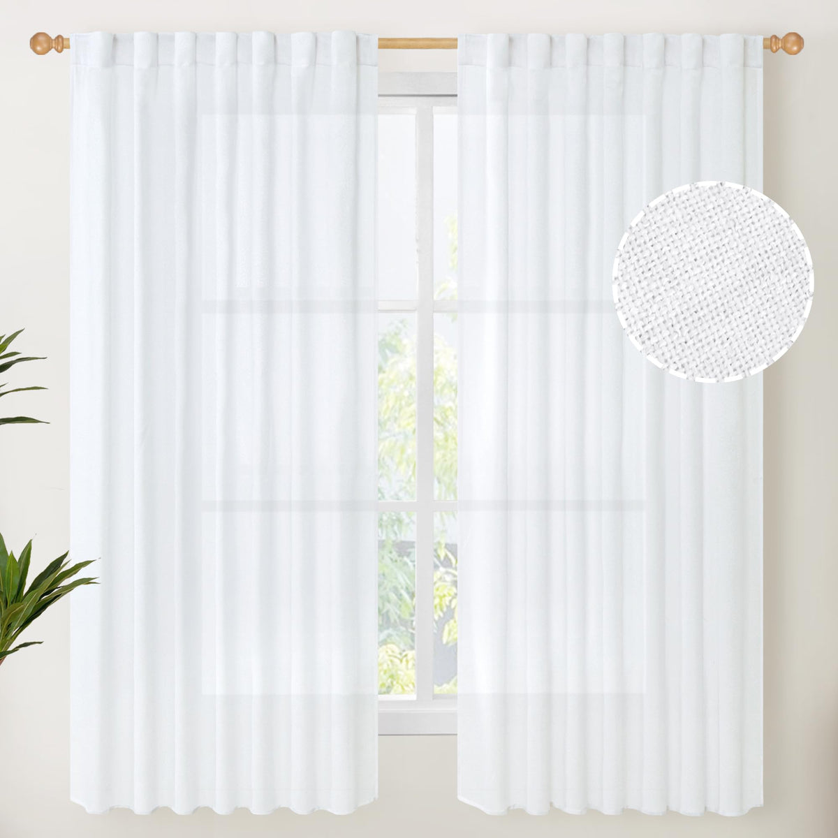 White Linen Curtains 63 Inch Length 60 Inch Wide (2 Count)