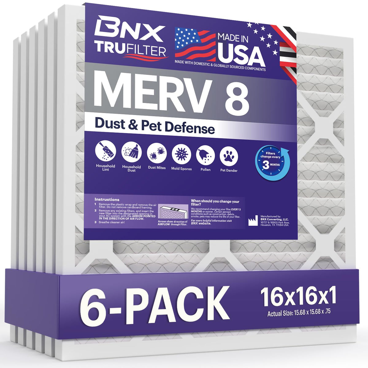 TruFilter 16x16x1 Air Filter MERV 8 (6 Count)