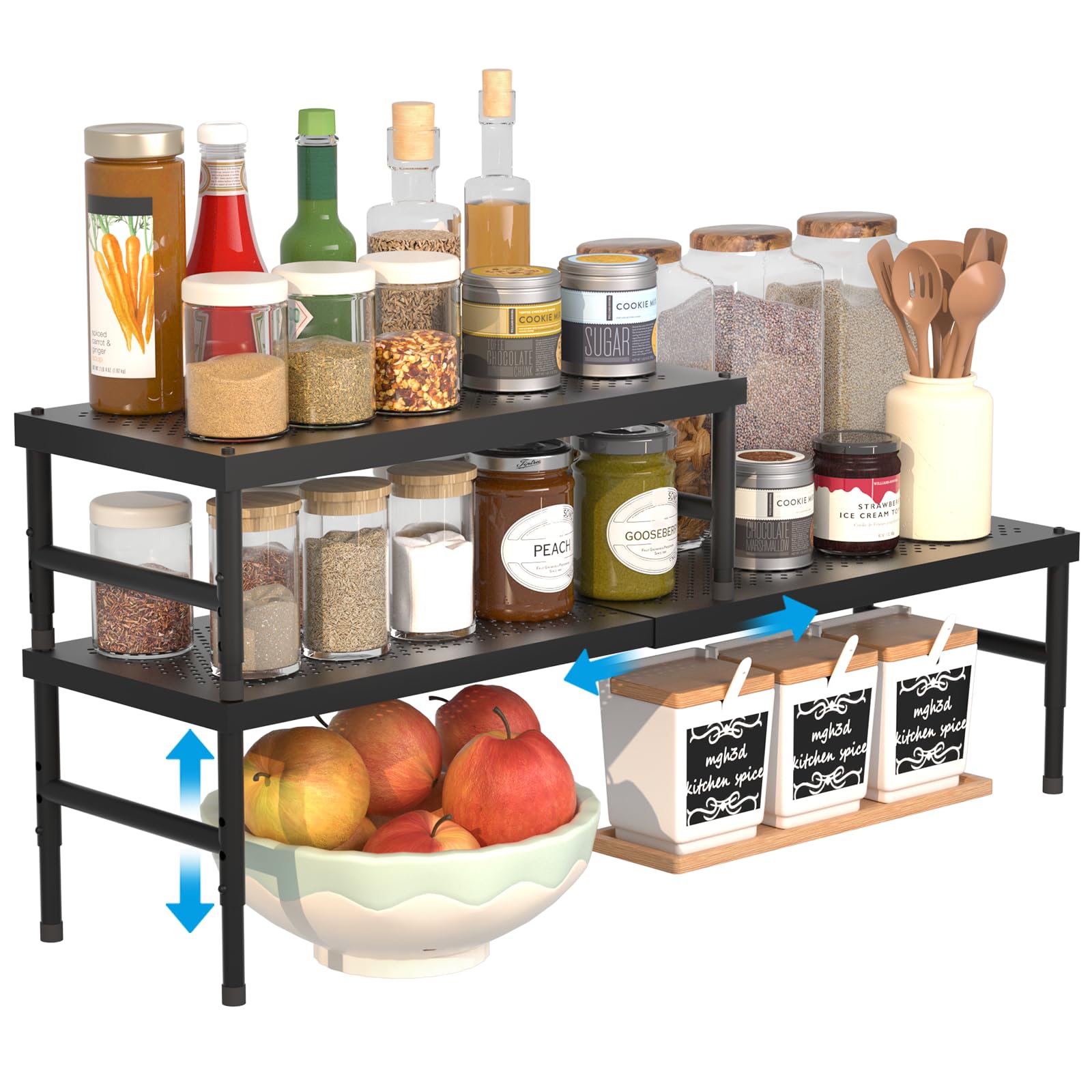 2 Pack Expandable adjustable stackable kitchen cabinet organizer