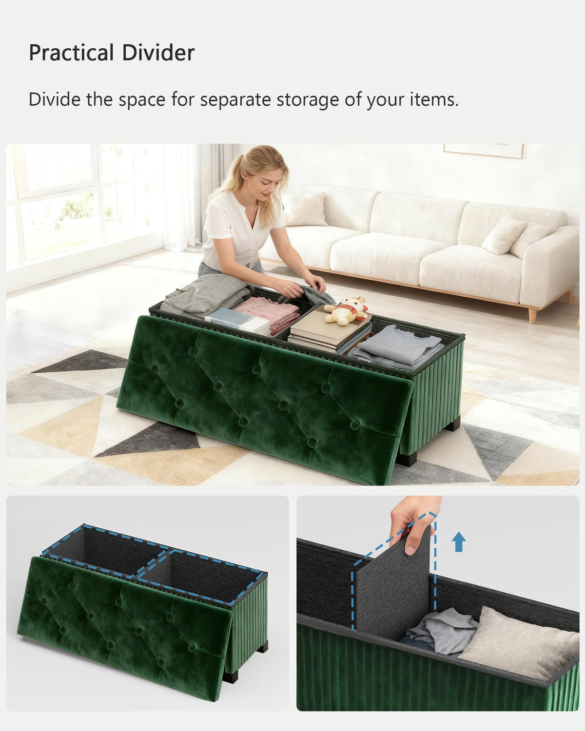 43 Inches Storage Ottoman Bench