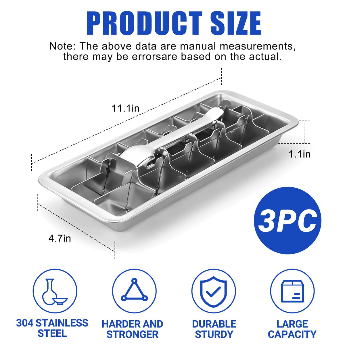 3 Pack 18 Slot Ice Cube Trays Stainless Steel (18 Count)