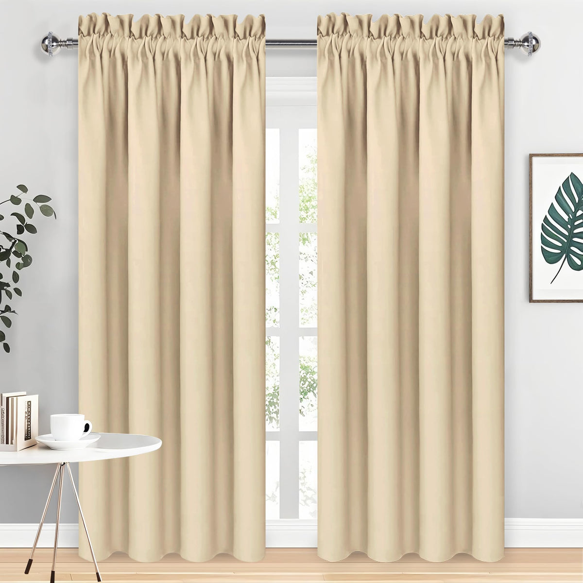 Blackout Curtains for Bedroom Living Room 38 x 84 Inch Long Beige (2 Count)
