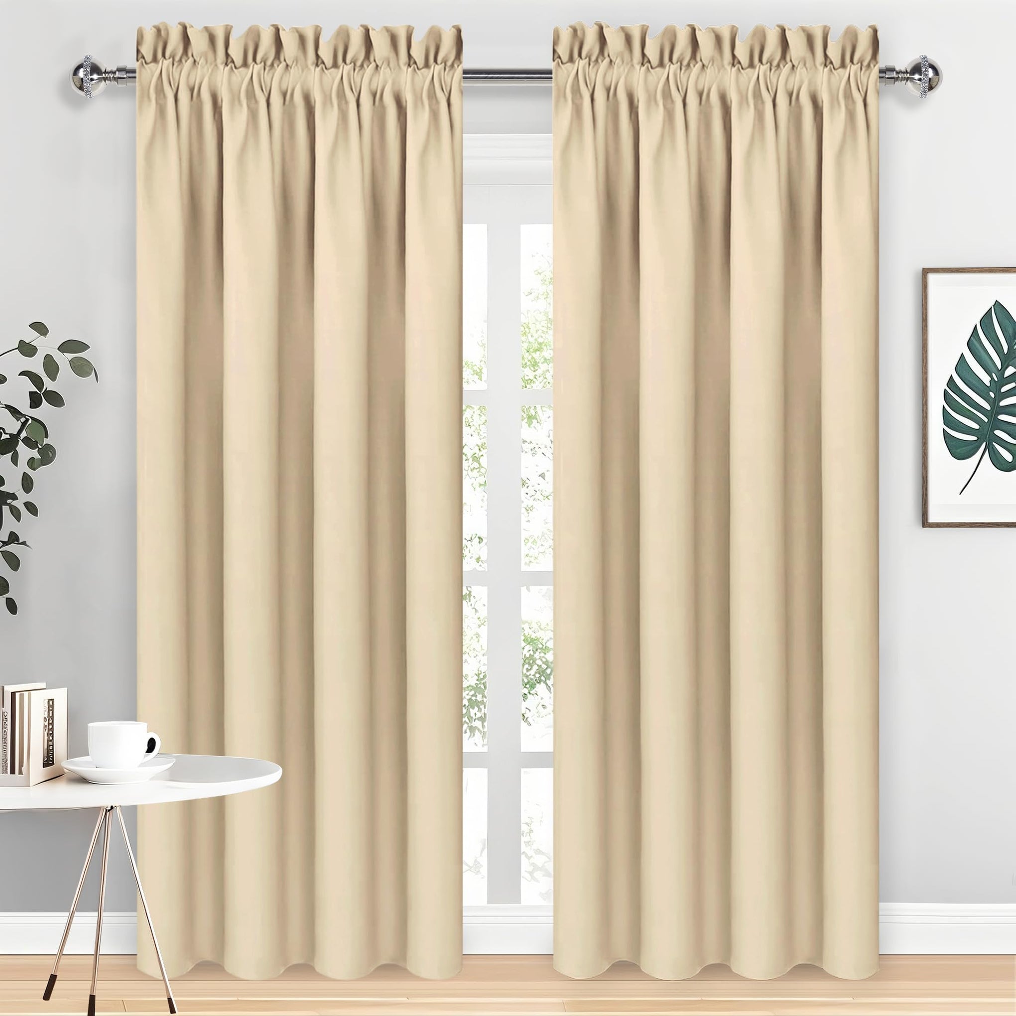 Wide Blackout Curtains for Bedroom Living Room 70 x 84 Inch Long Beige (2 Count)