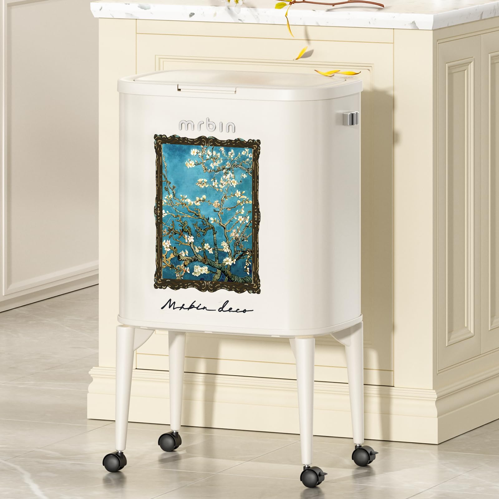 Metal Kitchen Trash Can with Wheel Legs