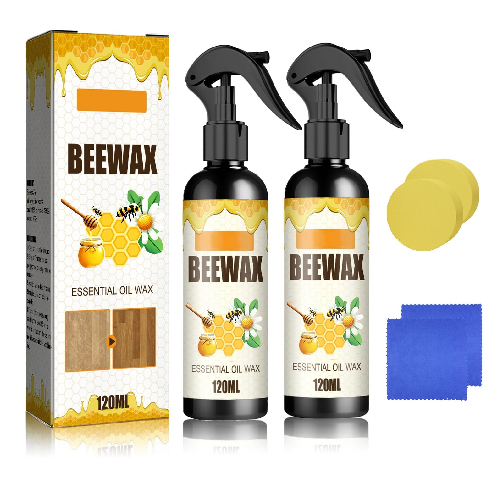 Natural Beeswax Spray Cleaner for Wood Furniture Lemon Scent 2p (4 Fl Oz)