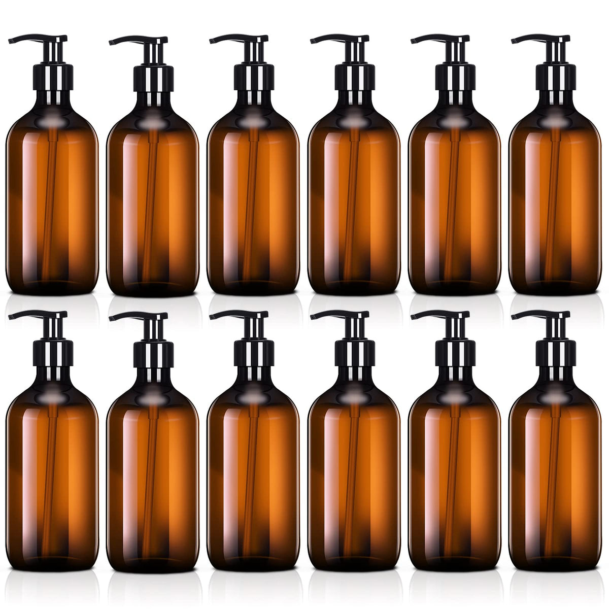 12 Pack Amber Plastic Pump Bottles Soap Dispenser (12 Count)