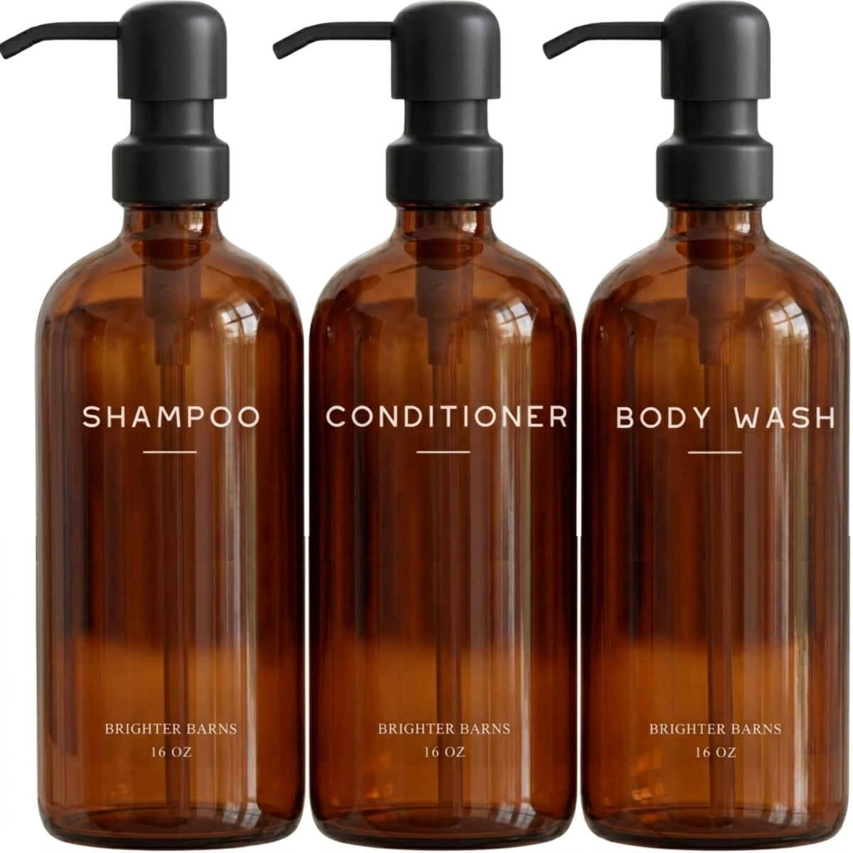 Amber Shampoo and Conditioner Dispenser Set by Brighter Barns (3 Count)
