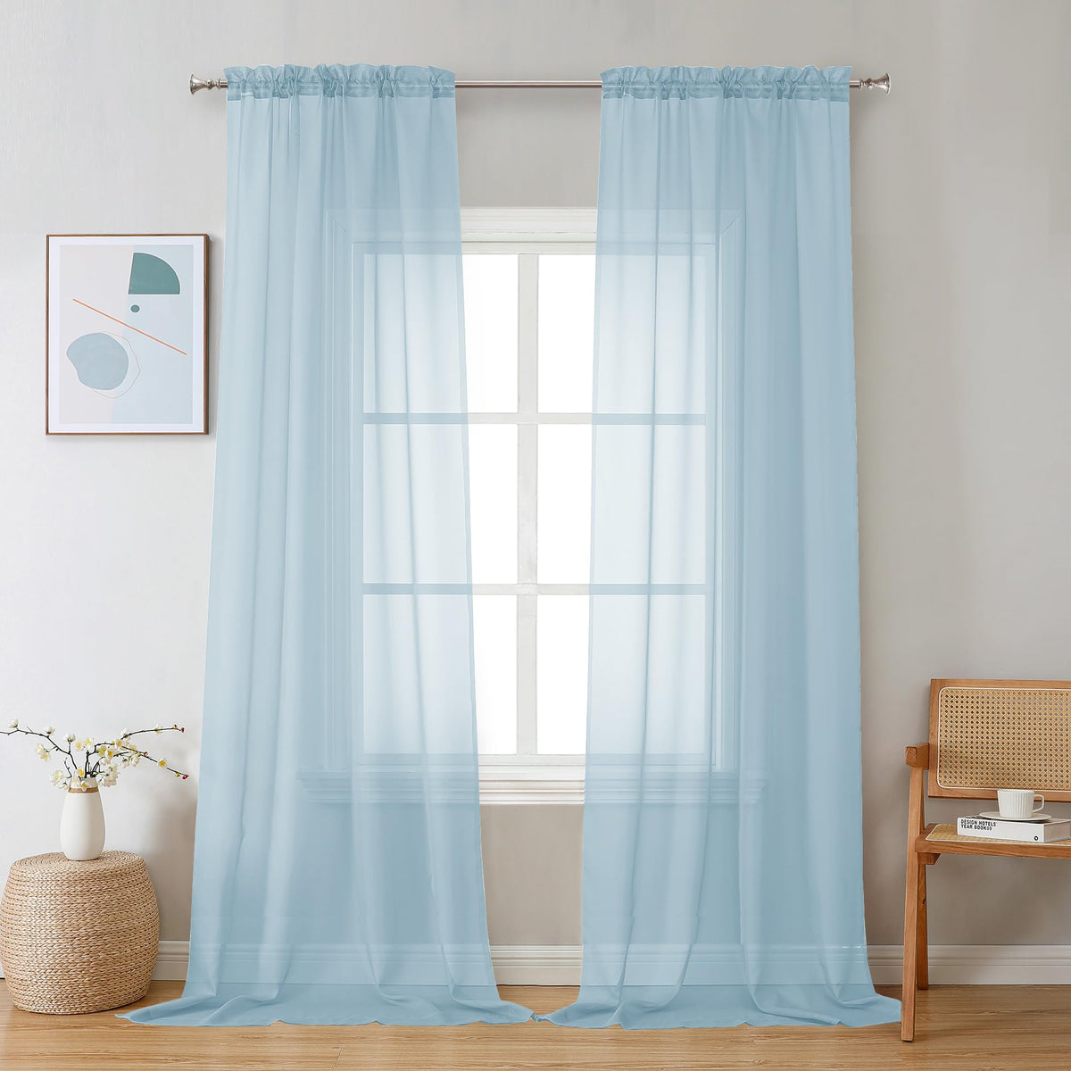 Sky Blue Sheer Curtains 108 Inches Long (2 Count)